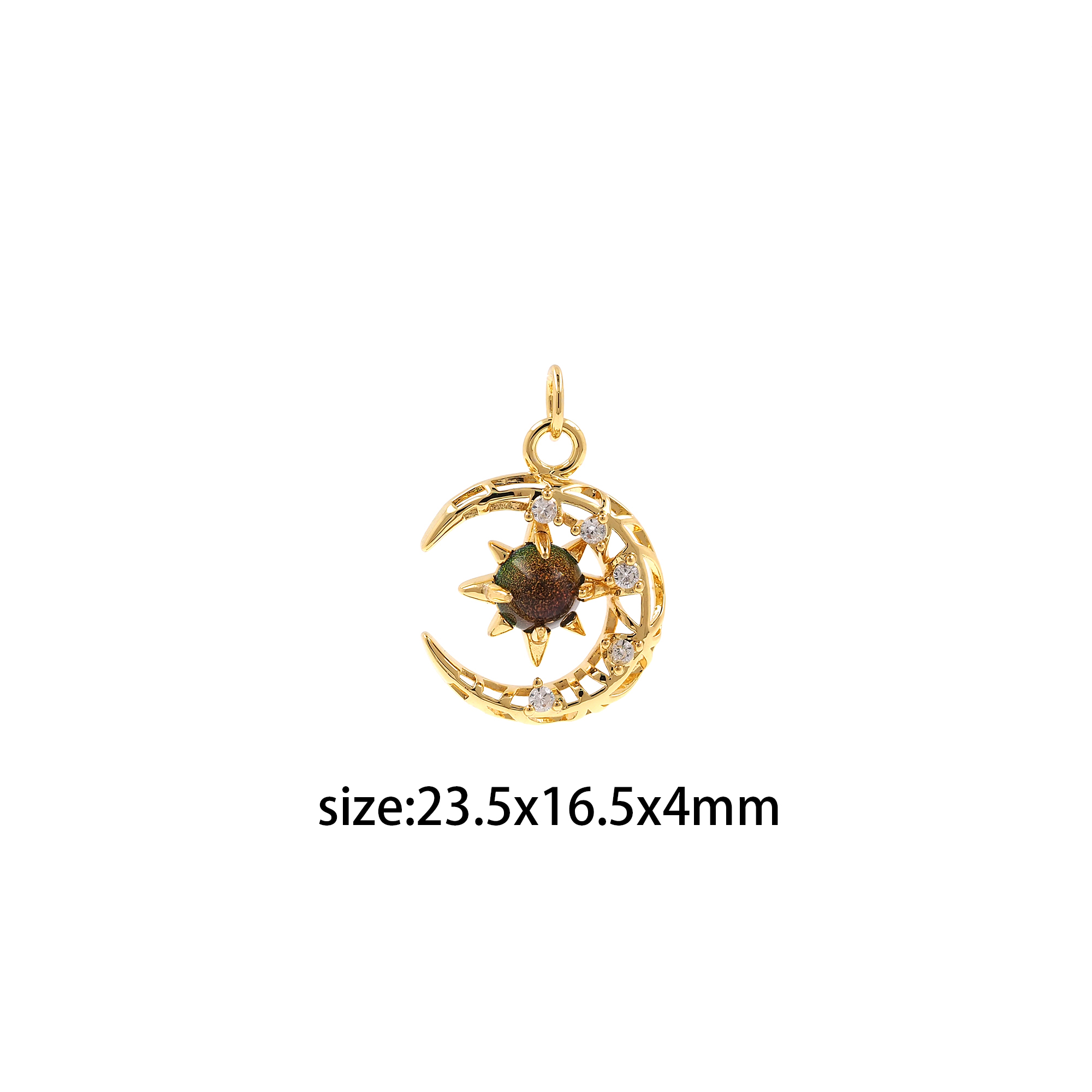18K Gold Filled Star Moon Pendant,CZ Micro Pave Star Moon Charm Earrings Necklace for DIY Jewelry Making Supply