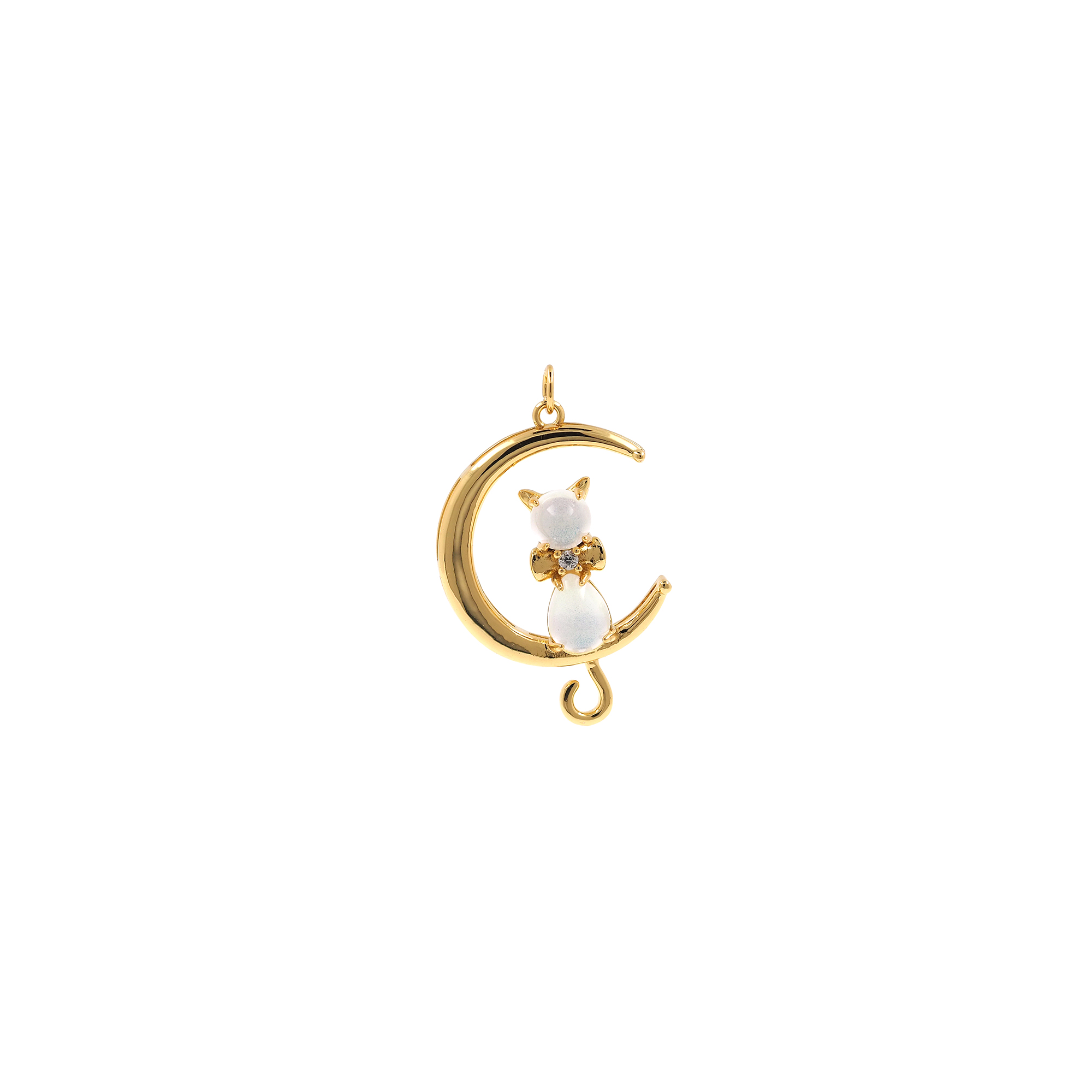 18K Gold Filled Moon Cat Pendant,Cute Cat Charm Earrings Necklace for DIY Jewelry Making Supply