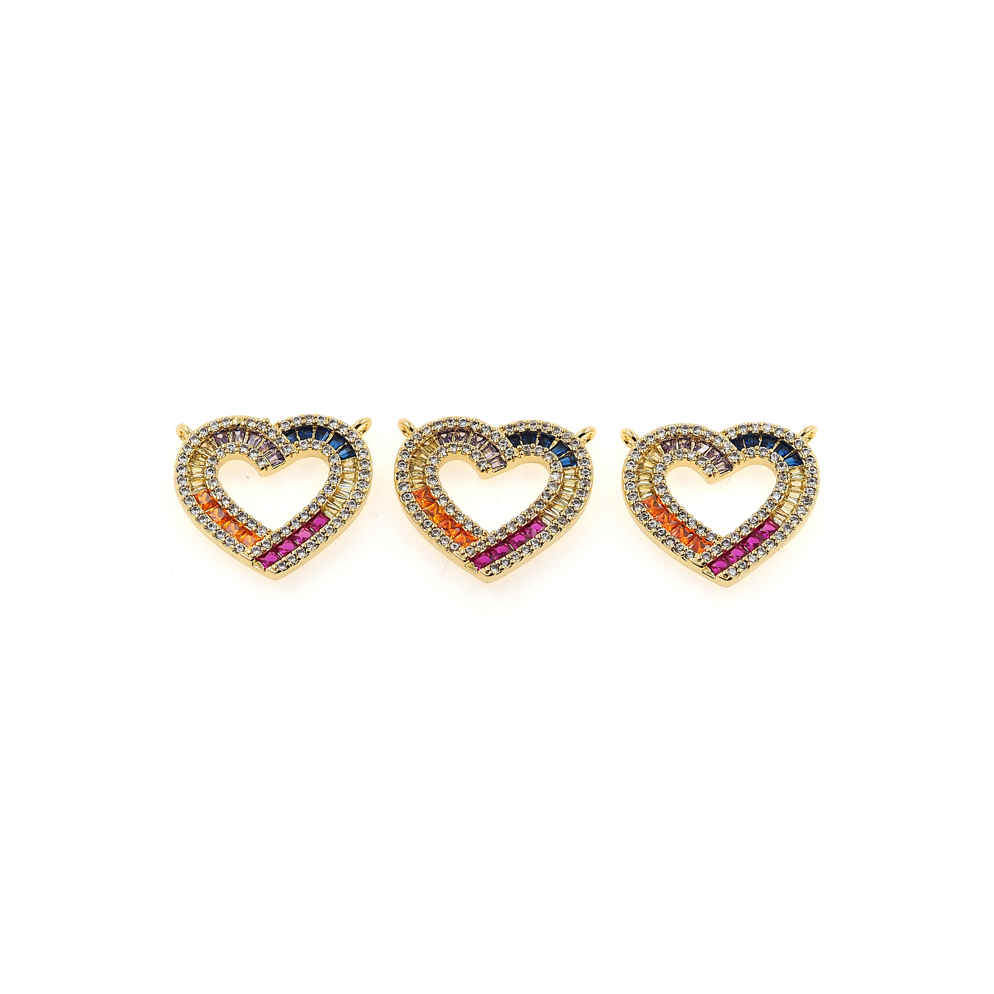18K Gold Filled Heart Pendant,Colorful Zirconia Heart Charm Earrings Necklace for DIY Jewelry Making Supply