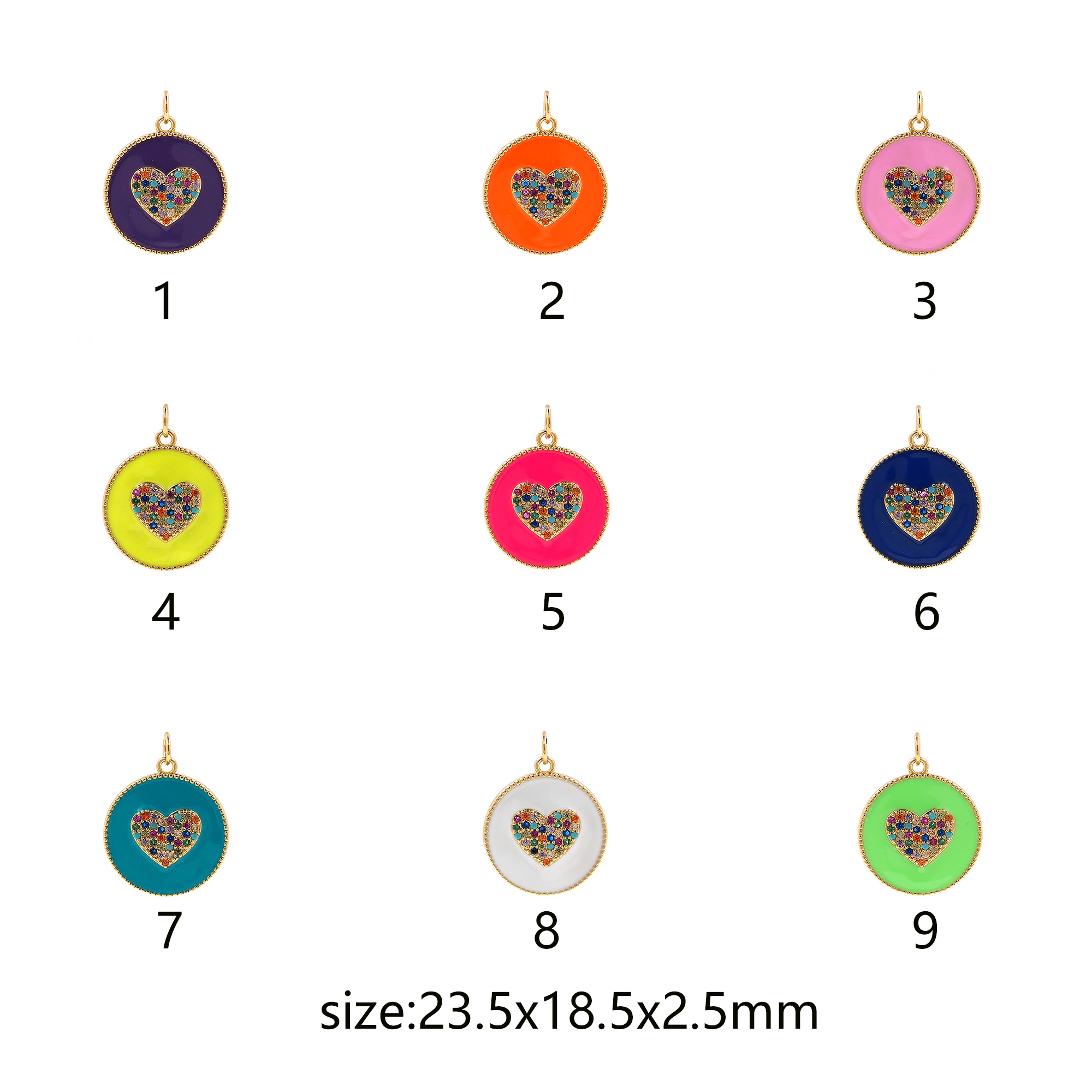 CZ Micro Pave Heart Pendant,18K Gold Filled Enamel Heart Charm Earrings Necklace for DIY Jewelry Making Supply