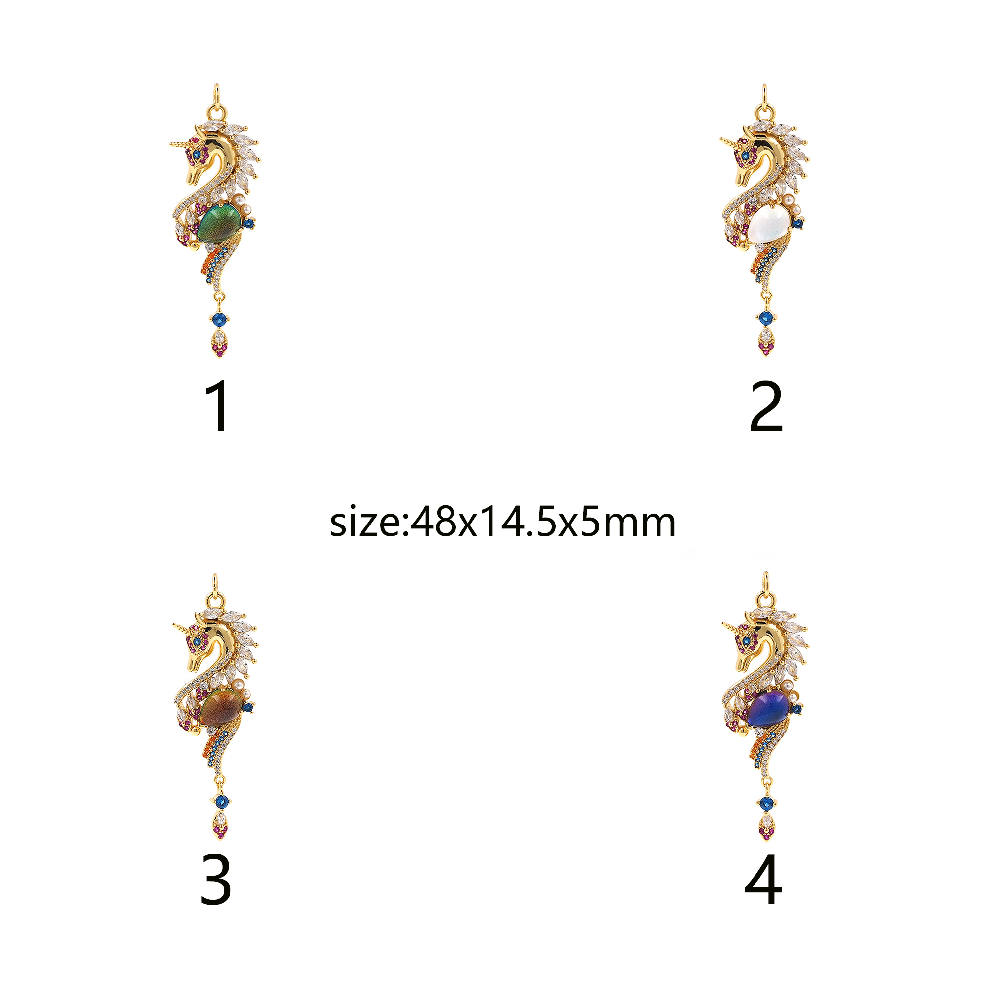 18K Gold Filled Seahorse Pendant,CZ Micro Pave Seahorse Charm Earrings Necklace for DIY Jewelry Making Supply