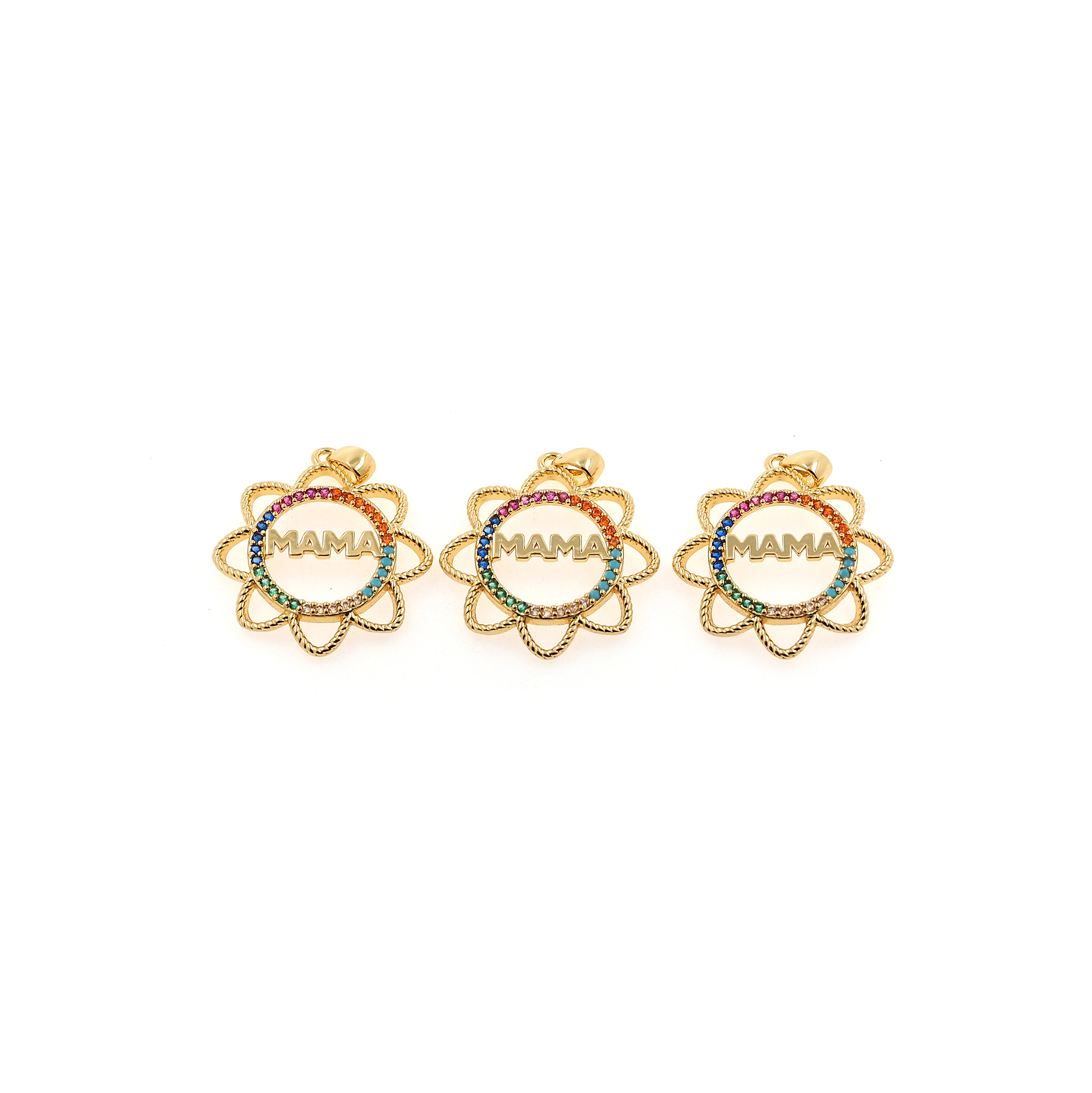 18K Gold Filled Mama Pendant,CZ Micro Pave Sun Mama Charm Earrings Necklace for DIY Jewelry Making Supply