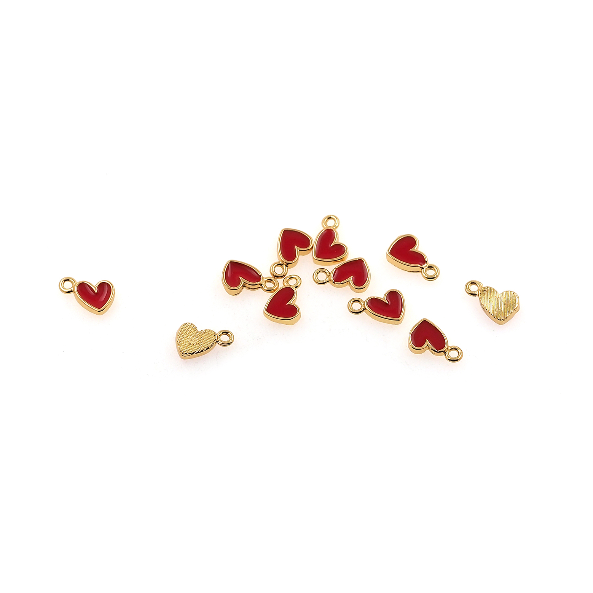 18K Gold Filled Heart Pendant,Enamel Heart Charm Earrings Necklace for DIY Jewelry Making Supply