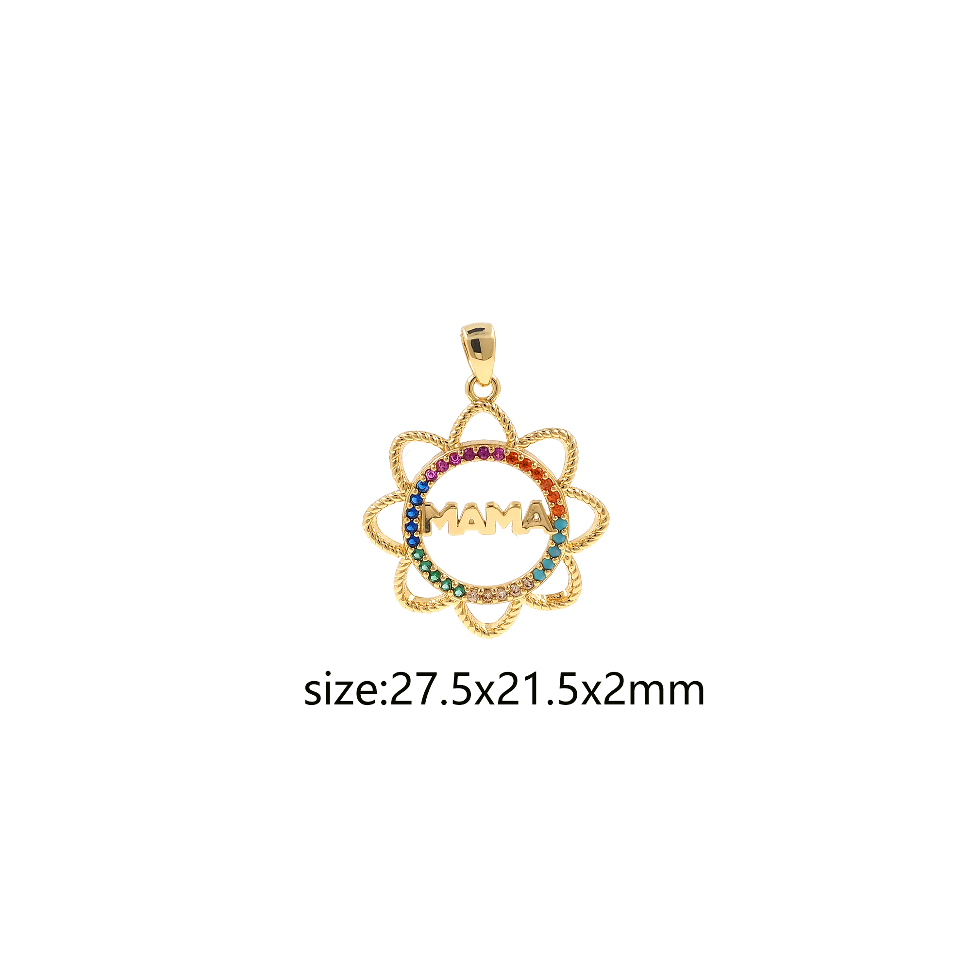 18K Gold Filled Mama Pendant,CZ Micro Pave Sun Mama Charm Earrings Necklace for DIY Jewelry Making Supply