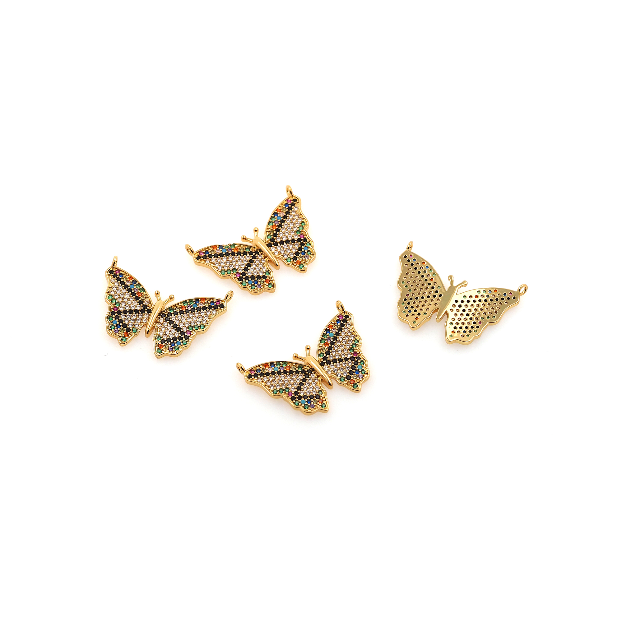 18K Gold Filled Butterfly Pendant,CZ Butterfly Charm Earrings Necklace for DIY Jewelry Making Supply