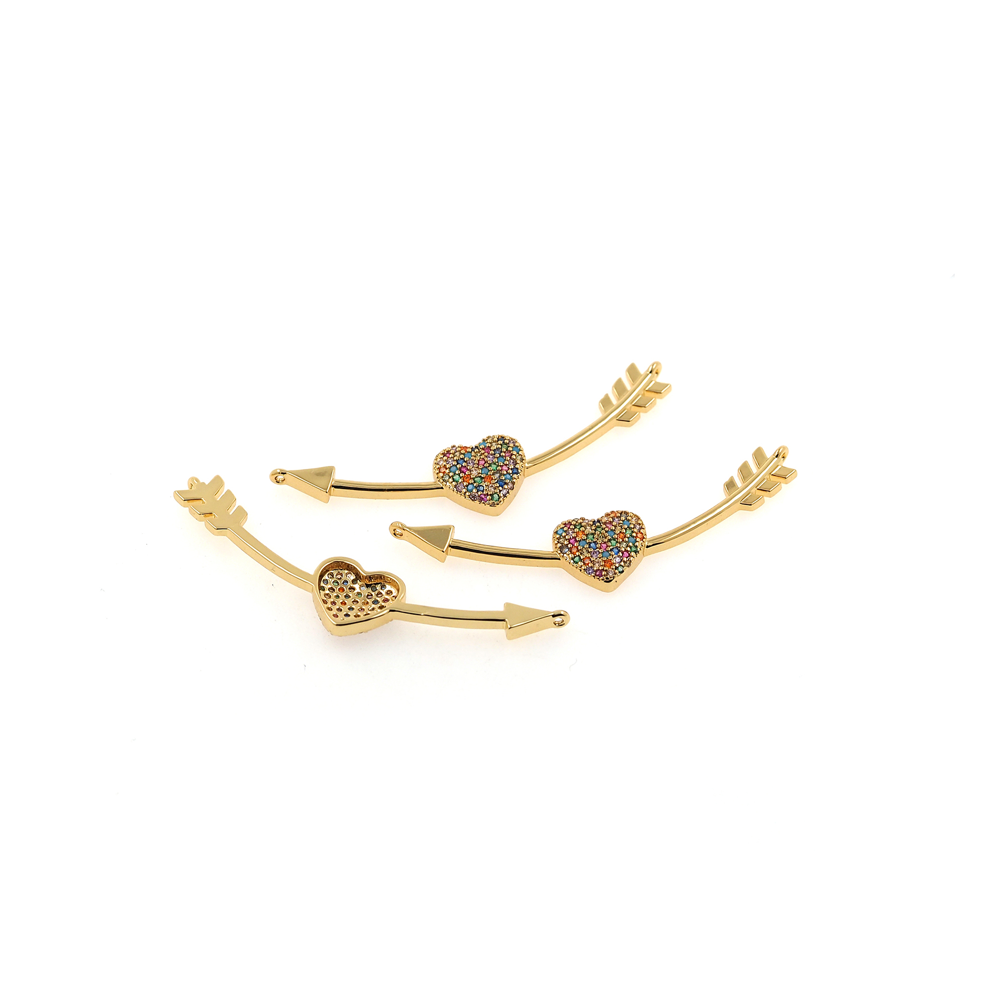 18K Gold Filled Arrow Pendant,CZ Micro Pave Arrow Heart Charm Earrings Necklace for DIY Jewelry Making Supply