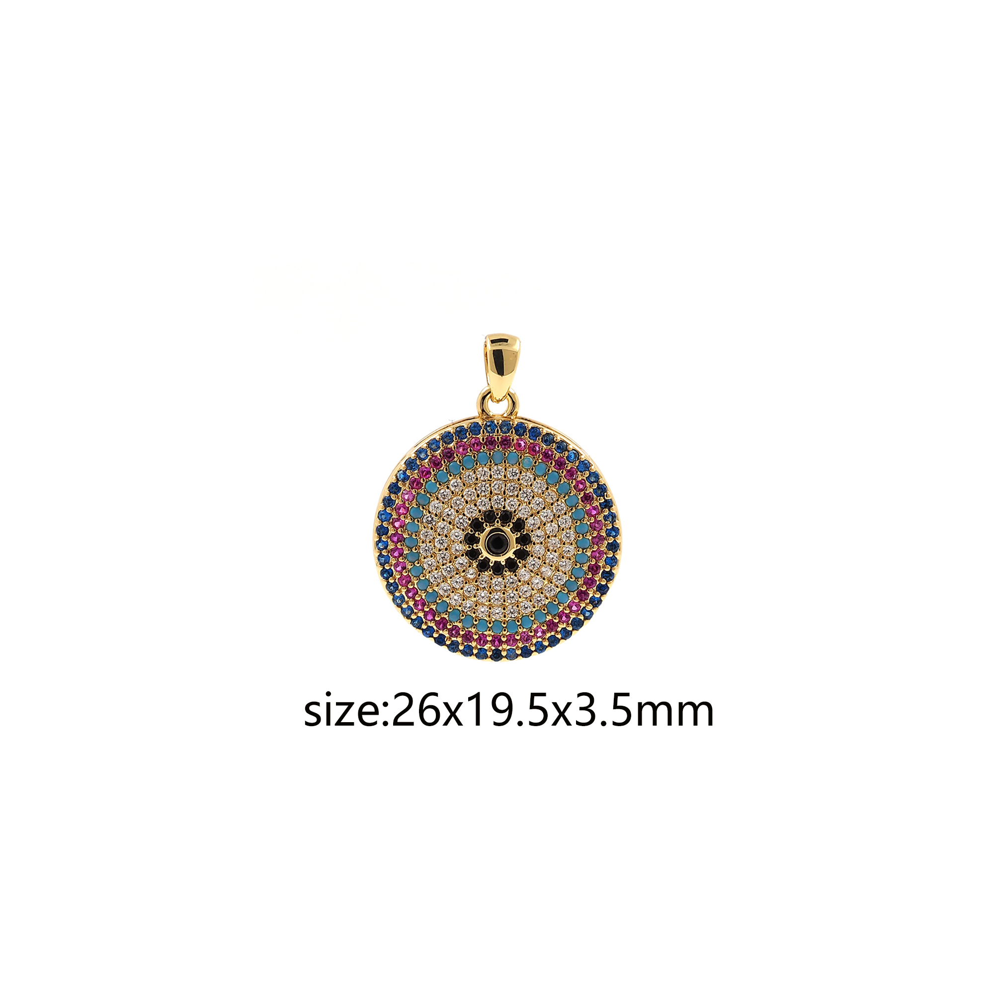 18K Gold Filled Round Eye Pendant,CZ Micro Pave Evil Eye Charm Earrings Necklace for DIY Jewelry Making Supply