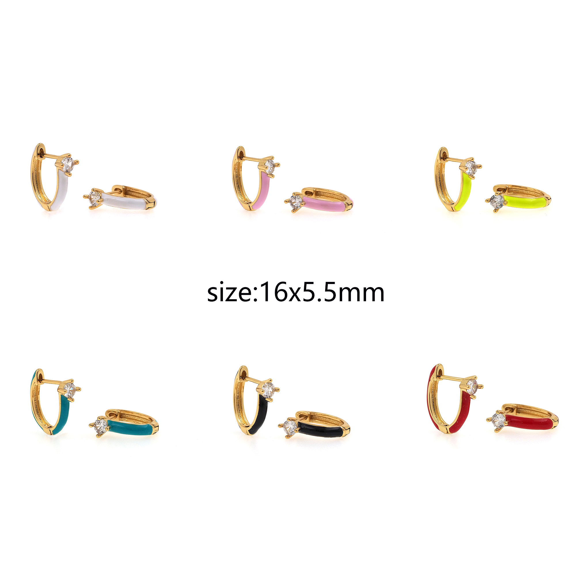 18K Gold Filled CZ Earrings,Colorful Enamel Hoops,Minimalist Enamel Earrings,Gold Hoop Earrings,Huggie Earrings