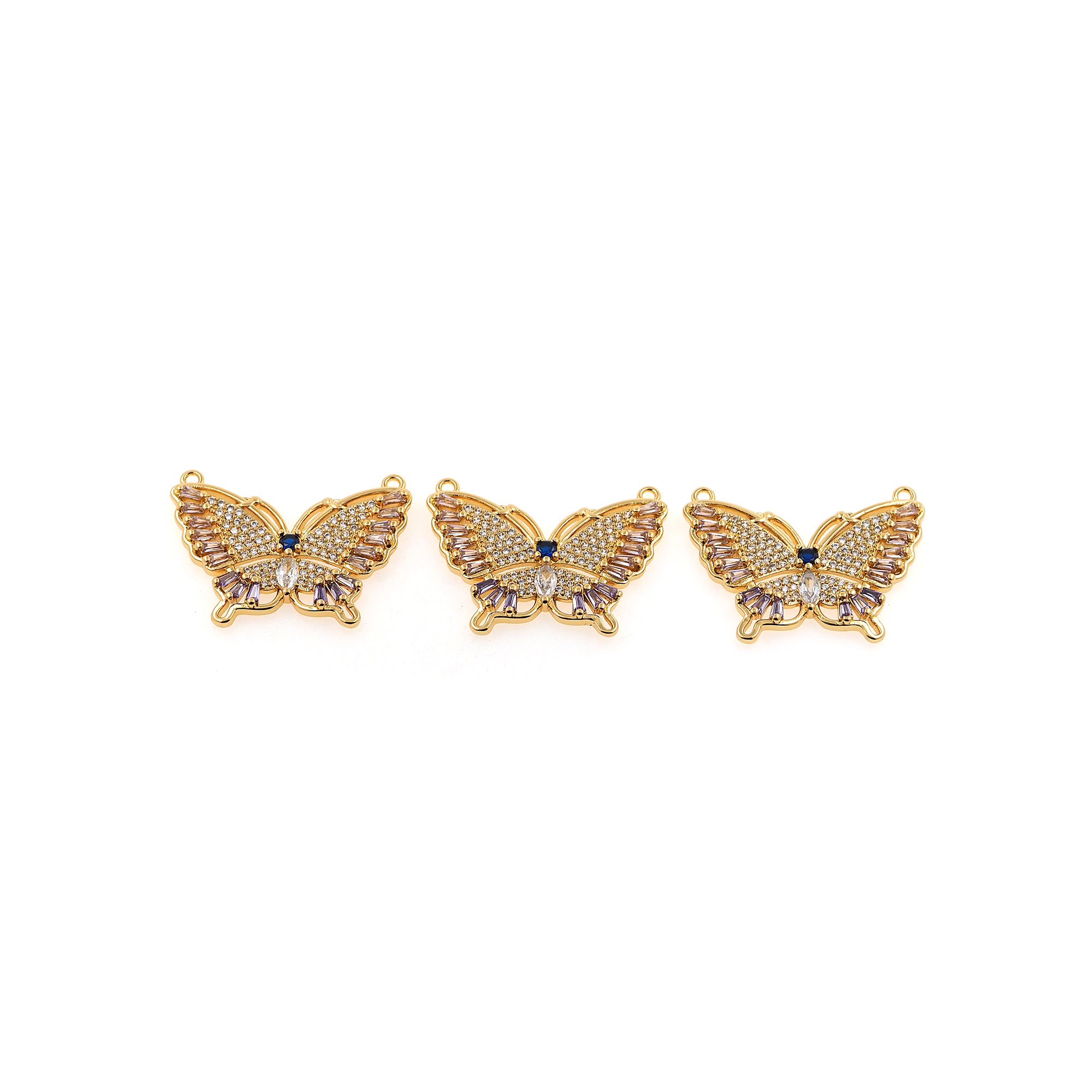 18K Gold Filled Butterfly Pendant,CZ Micro Pave Insect Charm Earrings Necklace for DIY Jewelry Making Supply