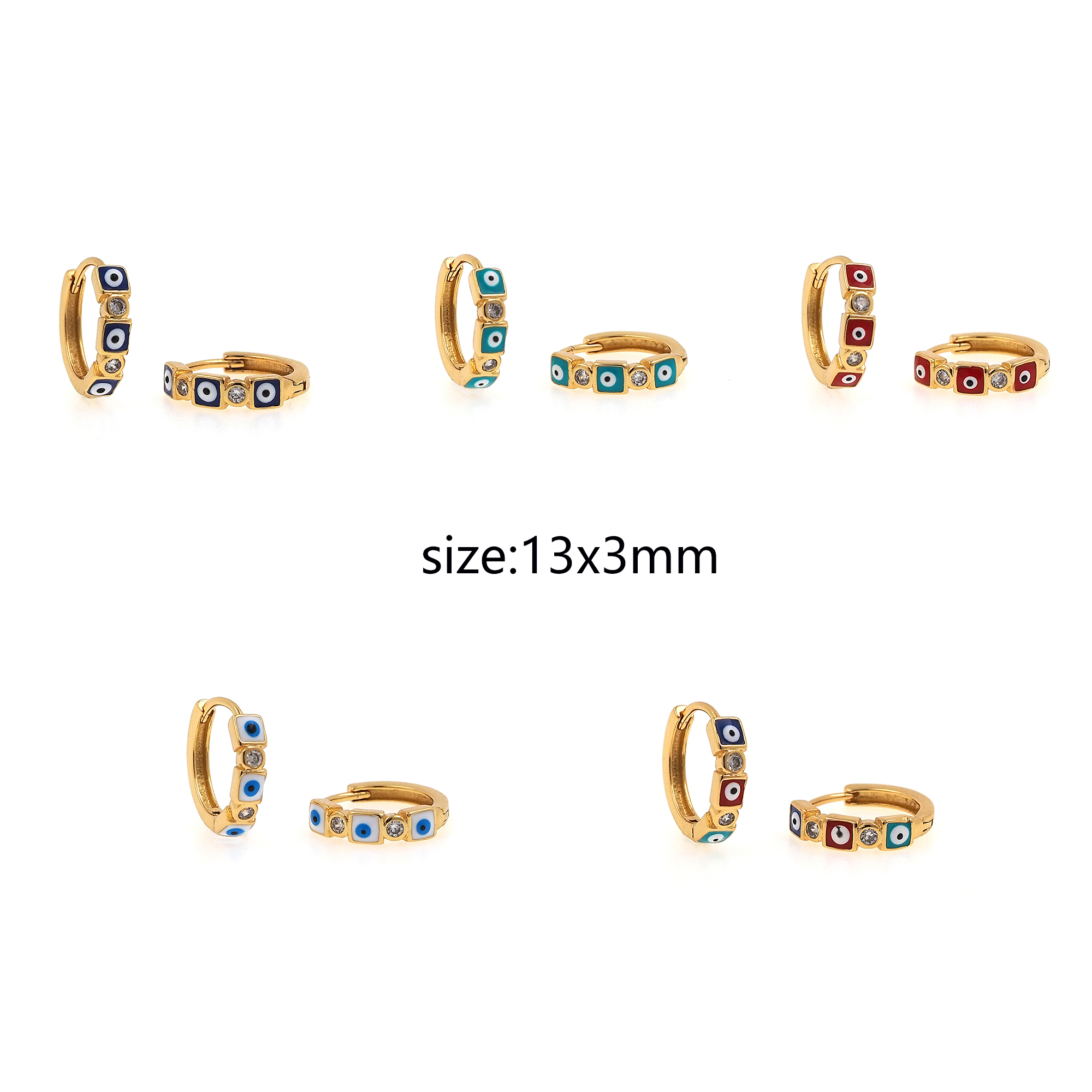 18K Gold Filled Evil Eye Hoops,CZ Earrings,Square Eye Enamel Earrings,Gold Hoop Earrings,Huggie Earrings