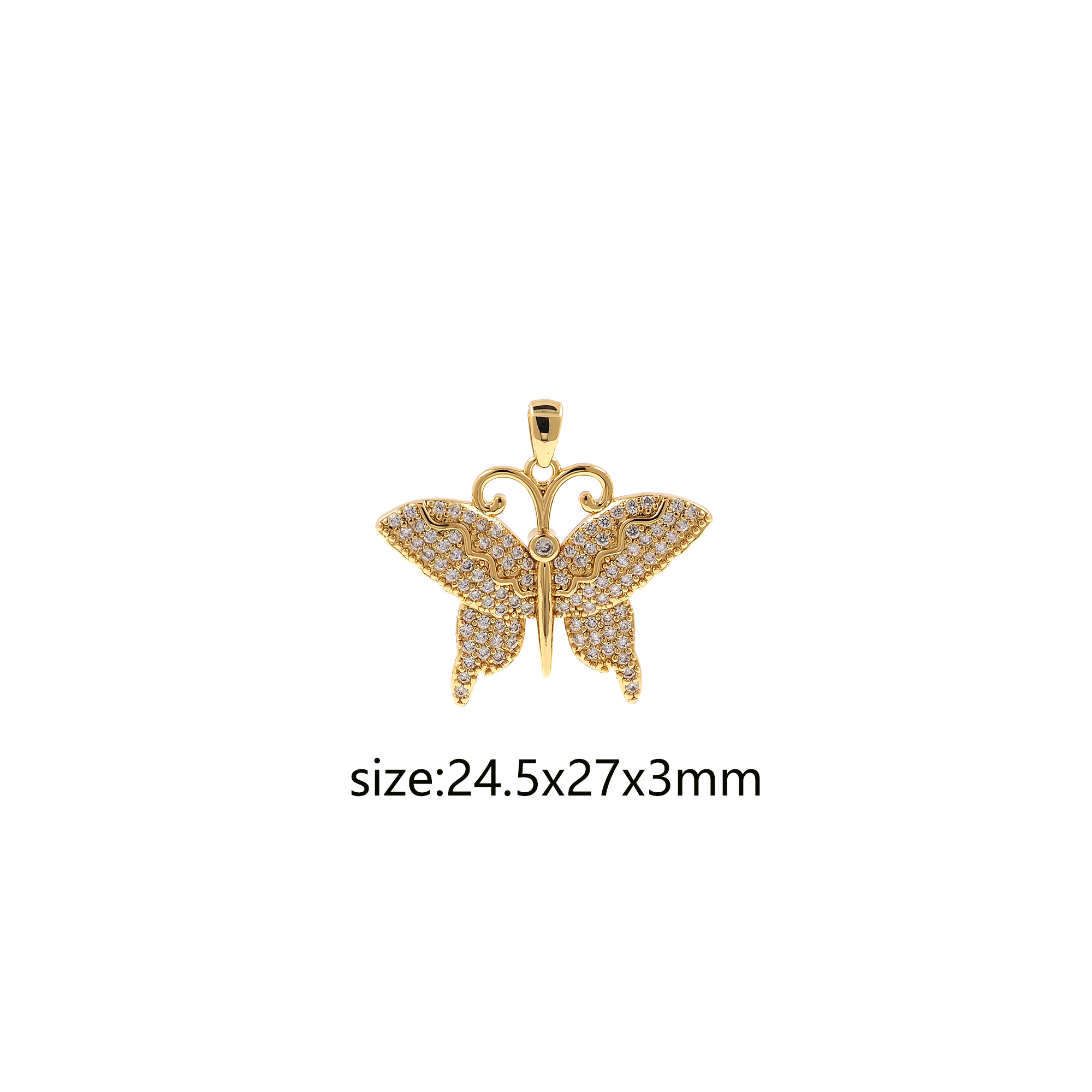 18K Gold Filled Butterfly Pendant,CZ Micro Pave Butterfly Charm Earrings Necklace for DIY Jewelry Making Supply