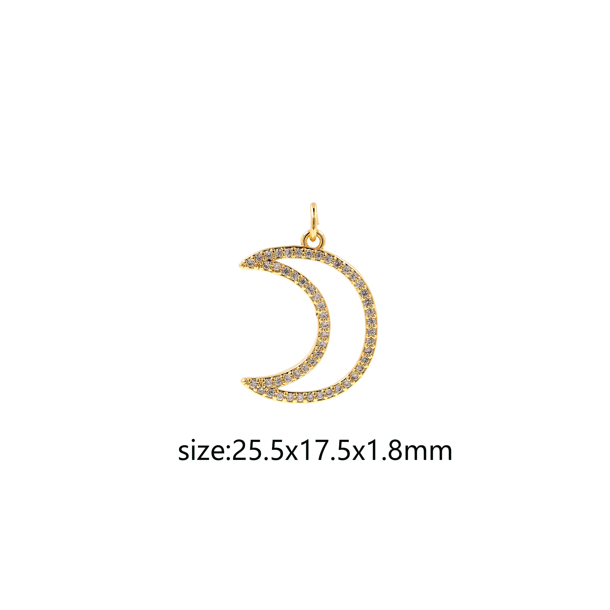 18K Gold Filled Moon Pendant,Celestial Charm,CZ Micro Pave Tiny Moon Earrings Necklace for DIY Jewelry Making Supply