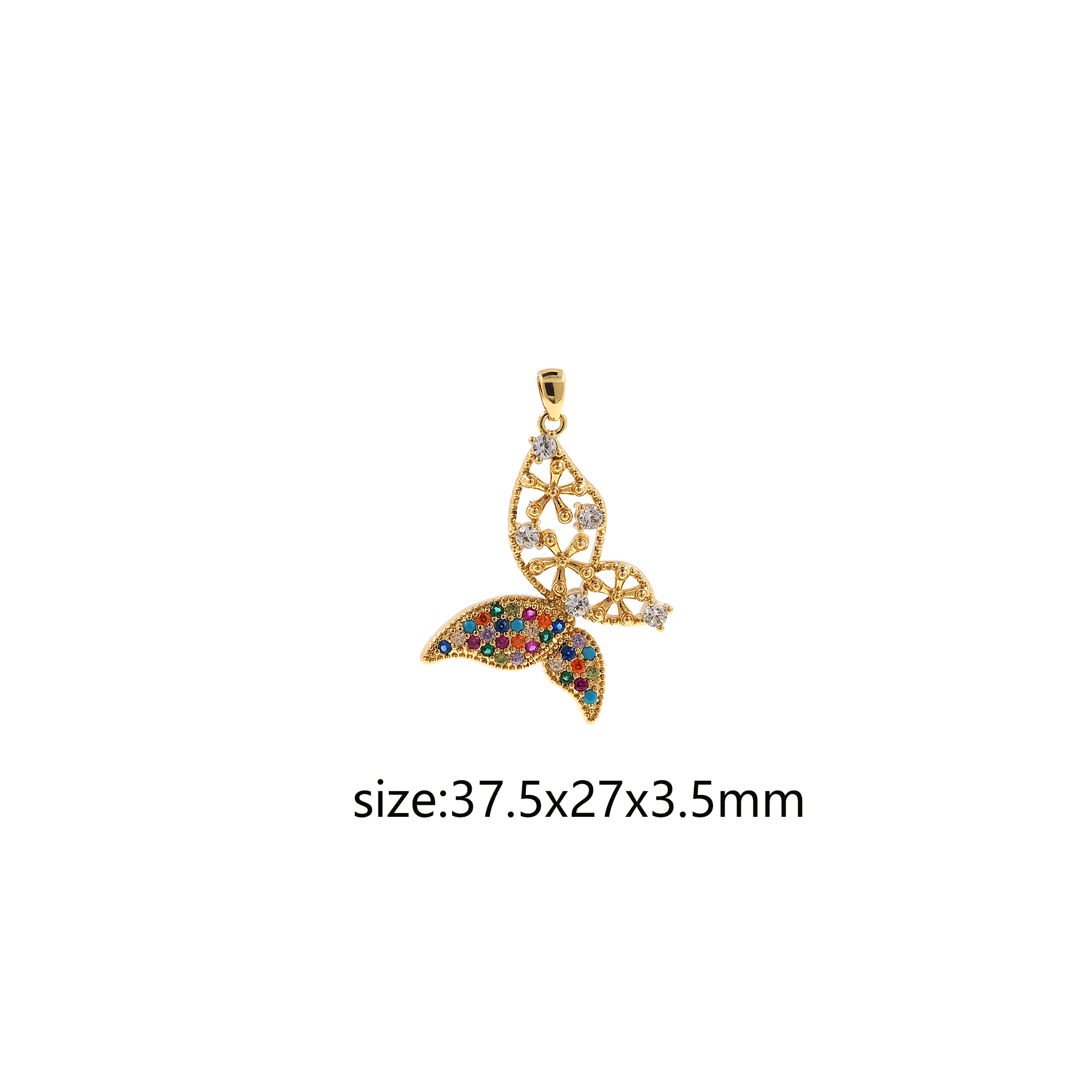 18K Gold Filled Butterfly Pendant,CZ Butterfly Charm Earrings Necklace for DIY Jewelry Making Supply