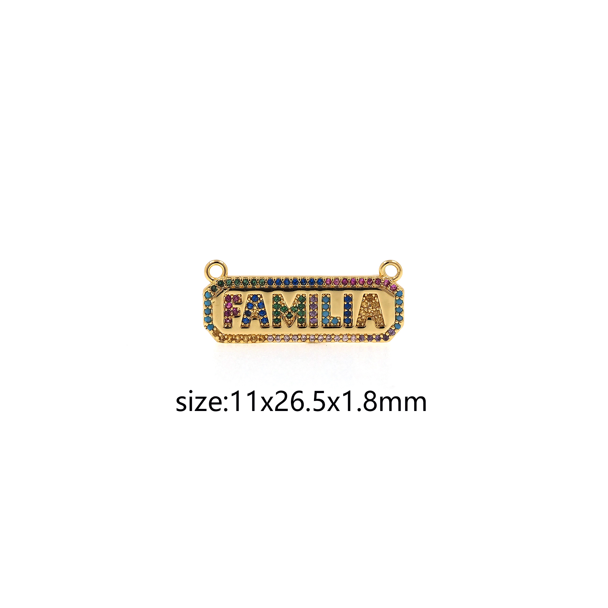 CZ Micro Pave Familia Pendant,18K Gold Filled Rectangle Charm Earrings Necklace for DIY Jewelry Making Supply