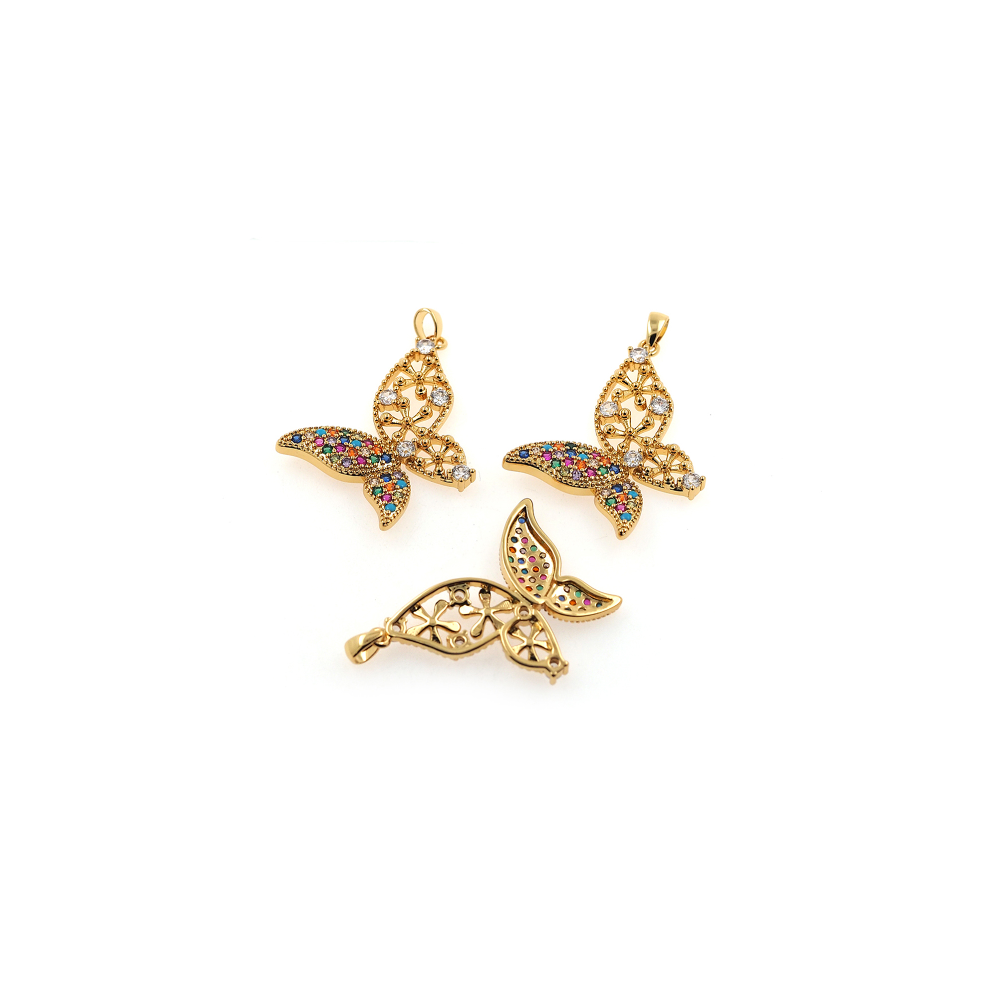 18K Gold Filled Butterfly Pendant,CZ Butterfly Charm Earrings Necklace for DIY Jewelry Making Supply