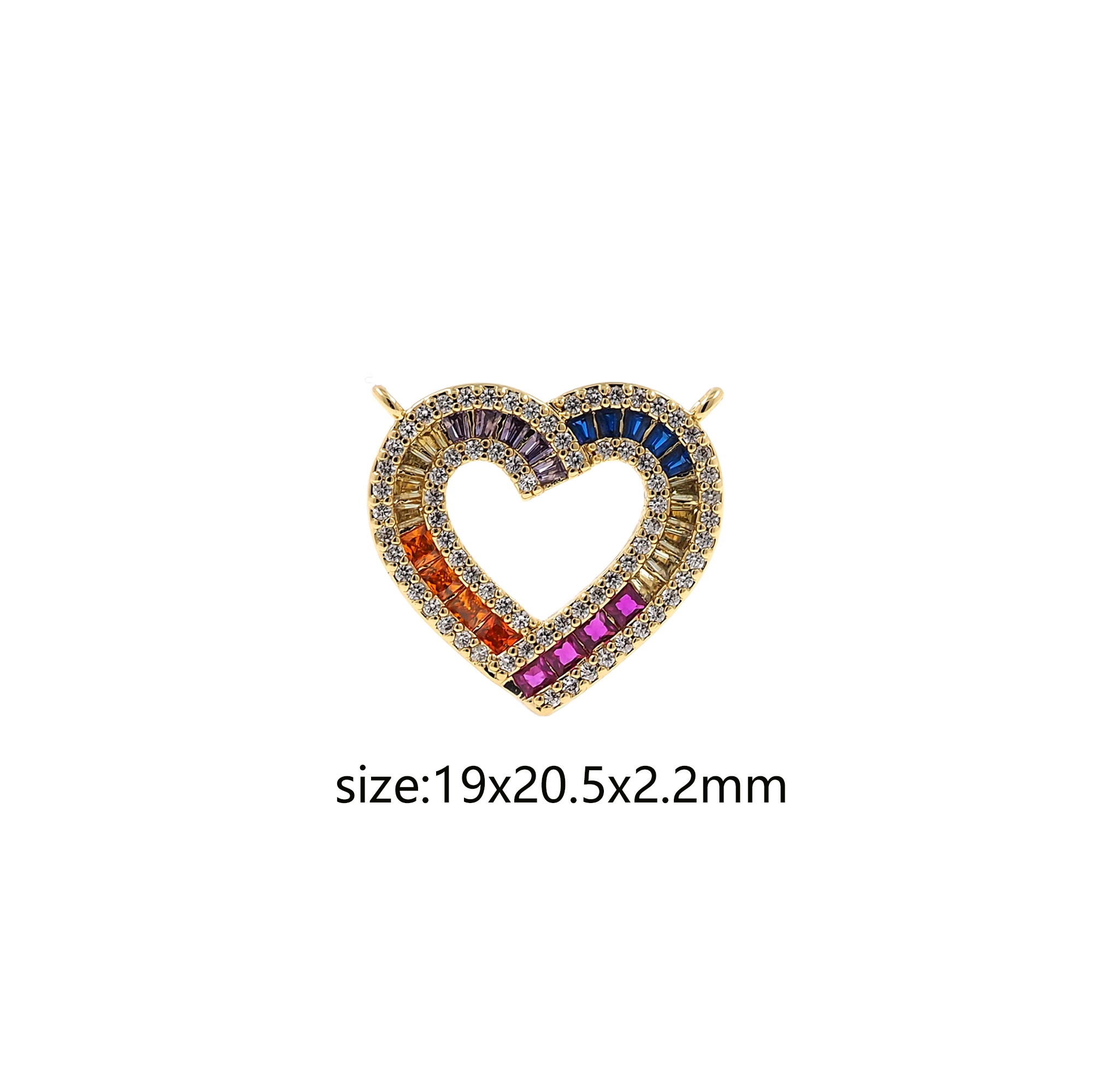18K Gold Filled Heart Pendant,Colorful Zirconia Heart Charm Earrings Necklace for DIY Jewelry Making Supply