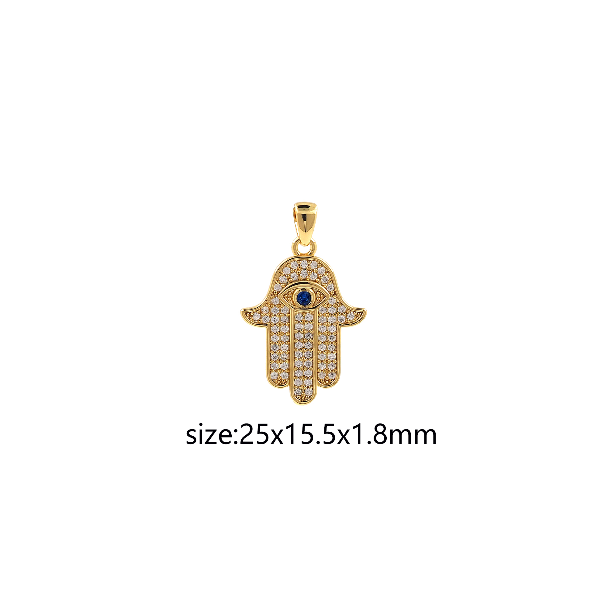18K Gold Filled Hamsa Pendant,CZ Micro Pave Hamsa Charm Earrings Necklace for DIY Jewelry Making Supply