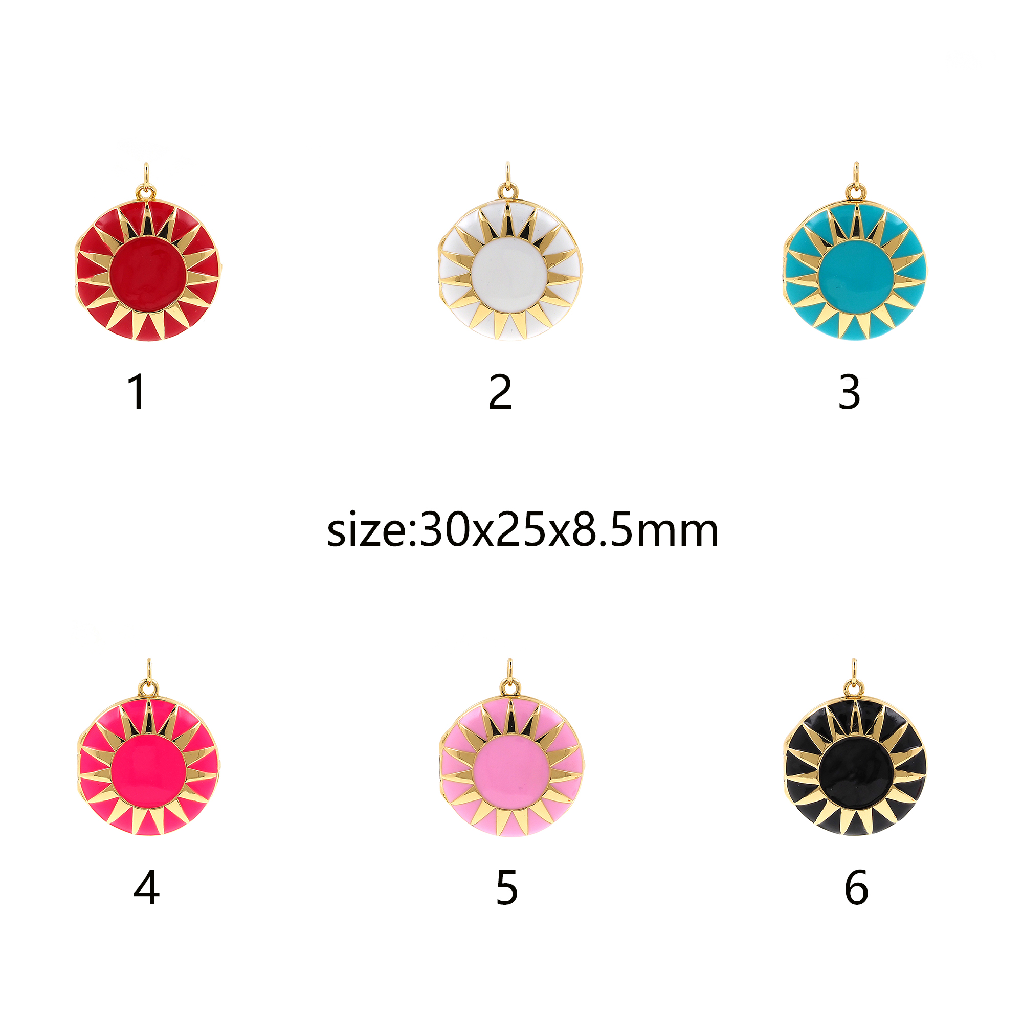 18K Gold Filled Sun Pendant,Celestial Charm,Enamel Sun Box Earrings Necklace for DIY Jewelry Making Supply