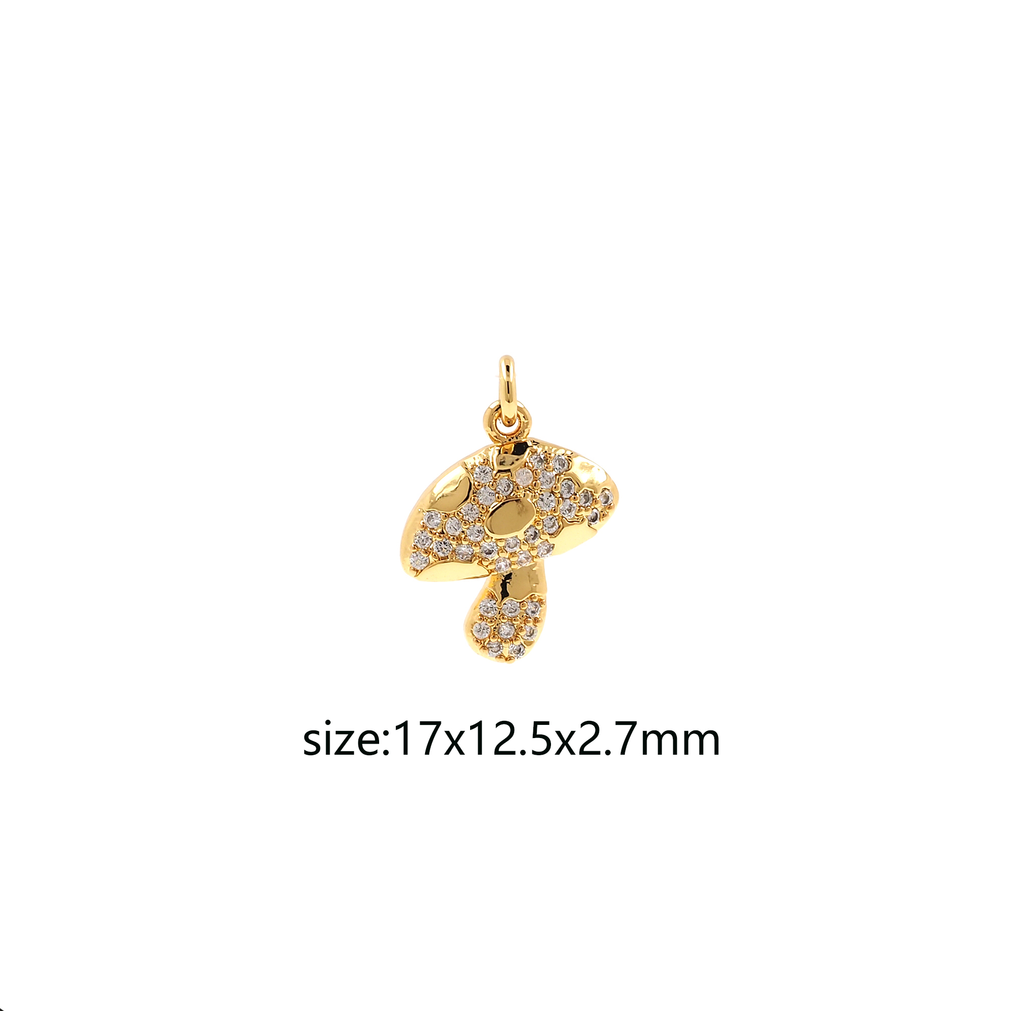 18K Gold Filled Mushroom Pendant,Plant Charm,CZ Micro Pave Mushroom Earrings Necklace for DIY Jewelry Making Supply