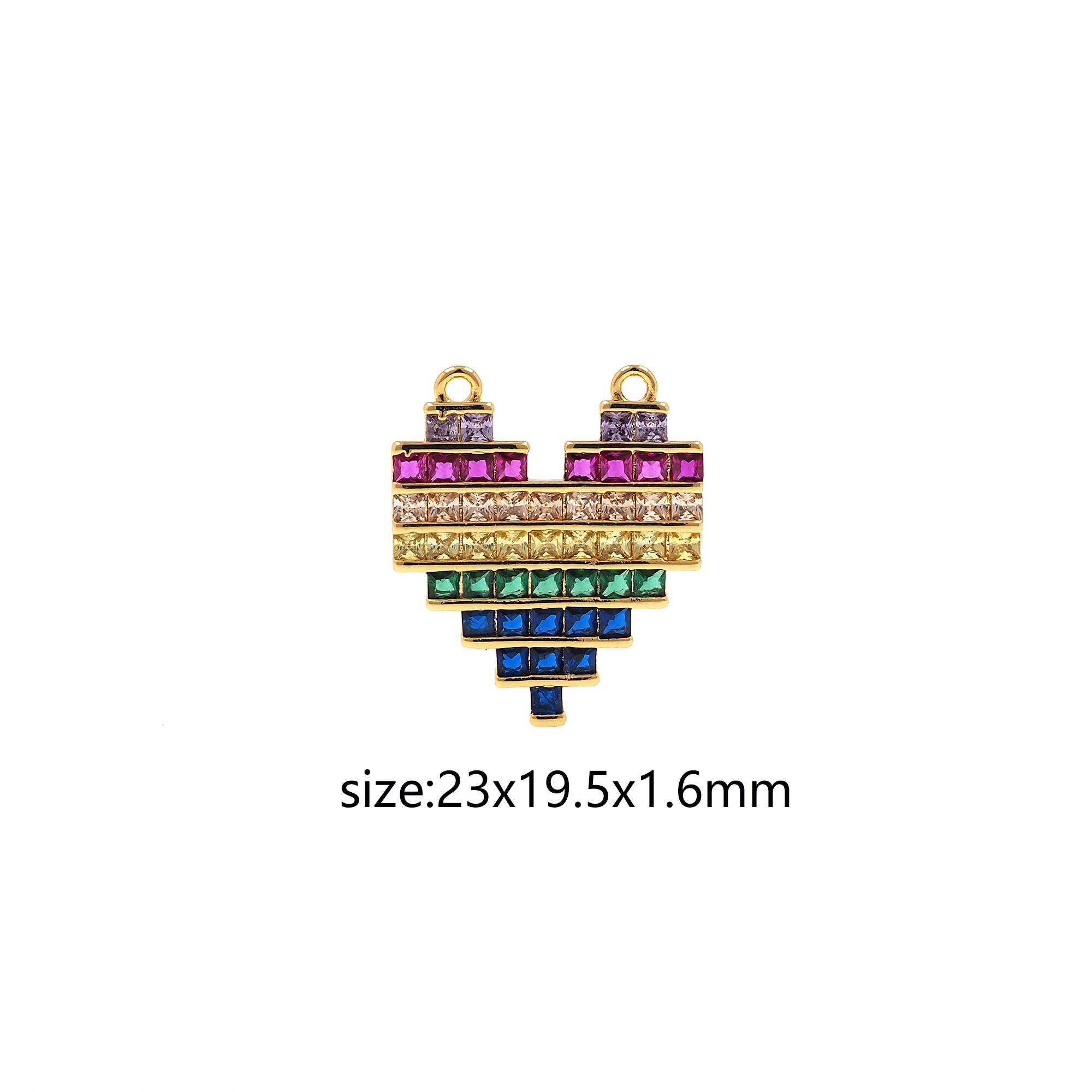 18K Gold Filled Heart Pendant,Colorful Zirconia Heart Charm Earrings Necklace for DIY Jewelry Making Supply