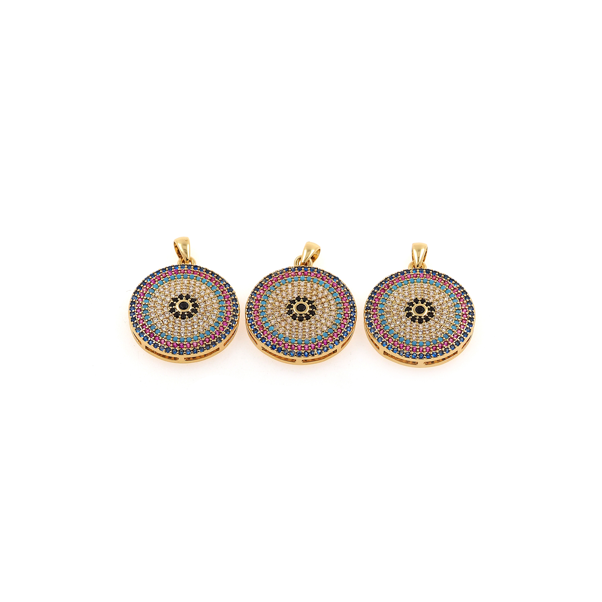 18K Gold Filled Round Eye Pendant,CZ Micro Pave Evil Eye Charm Earrings Necklace for DIY Jewelry Making Supply