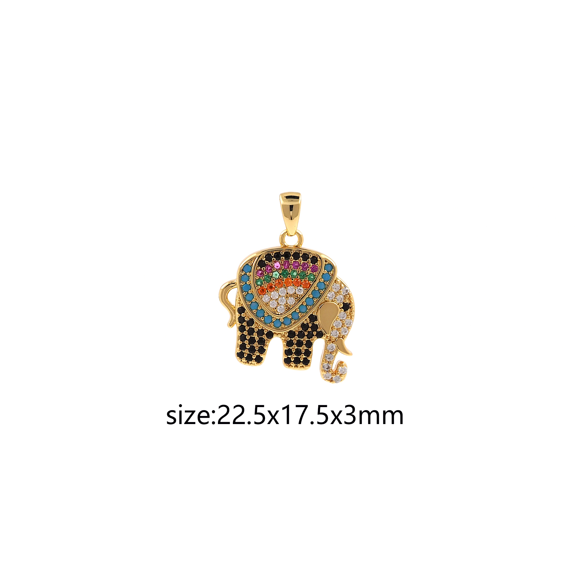 18K Gold Filled Elephant Pendant,CZ Micro Pave Animal Charm Earrings Necklace for DIY Jewelry Making Supply