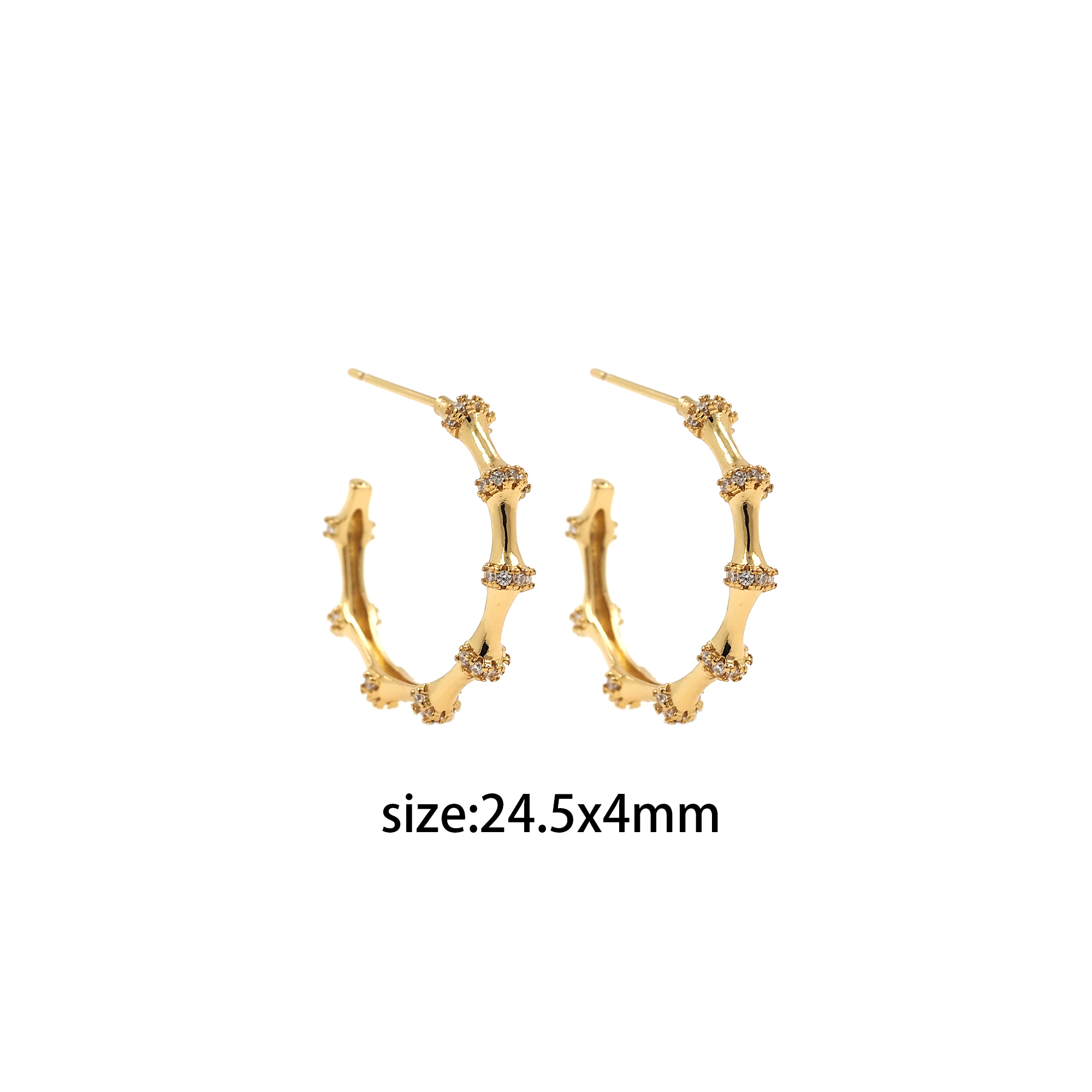 18K Gold Filled Bamboo Hoop Earrings,Dainty Zirconia Earrings,Gold Hoops,Dainty CZ Hoops Huggie