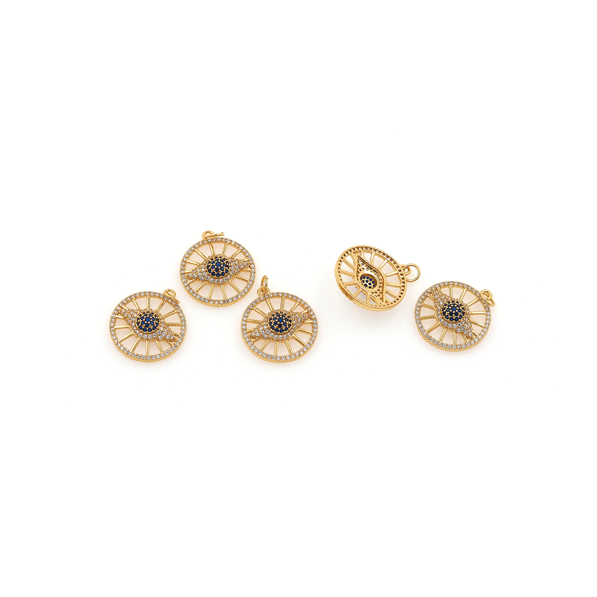 18K Gold Filled Round Eye Pendant,CZ Micro Pave Evil Eye Charm Earrings Necklace for DIY Jewelry Making Supply