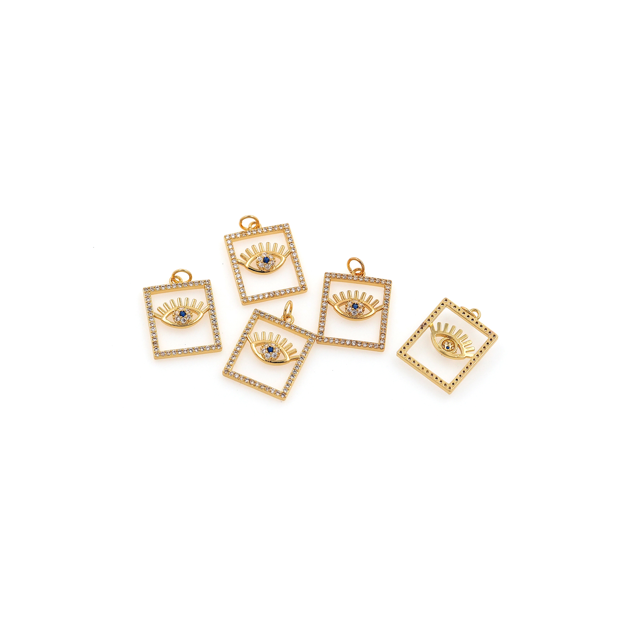 18K Gold Filled Rectangle Evil Eye Pendant,CZ Micro Pave Amulet Charm Earrings Necklace for DIY Jewelry Making Supply