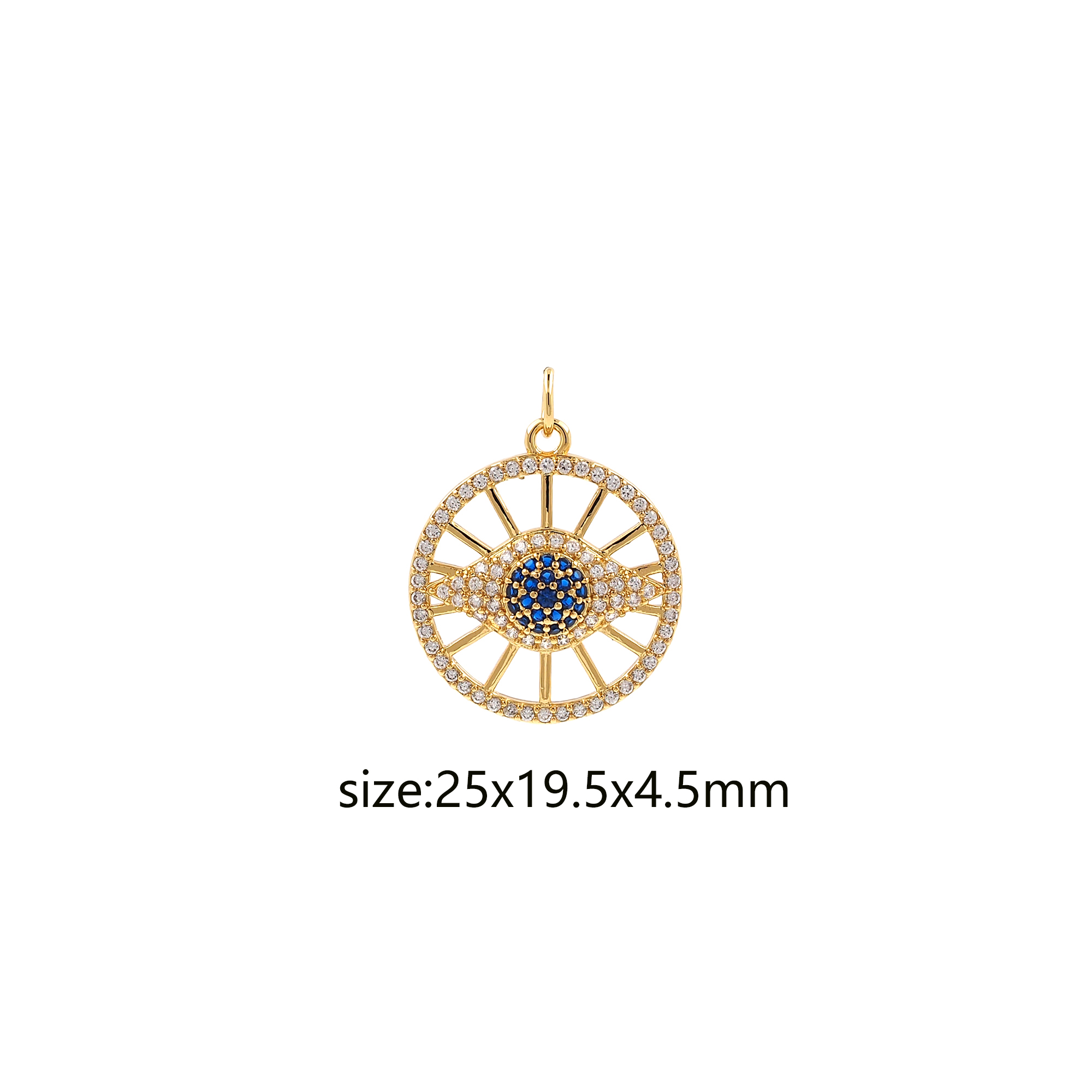 18K Gold Filled Round Eye Pendant,CZ Micro Pave Evil Eye Charm Earrings Necklace for DIY Jewelry Making Supply