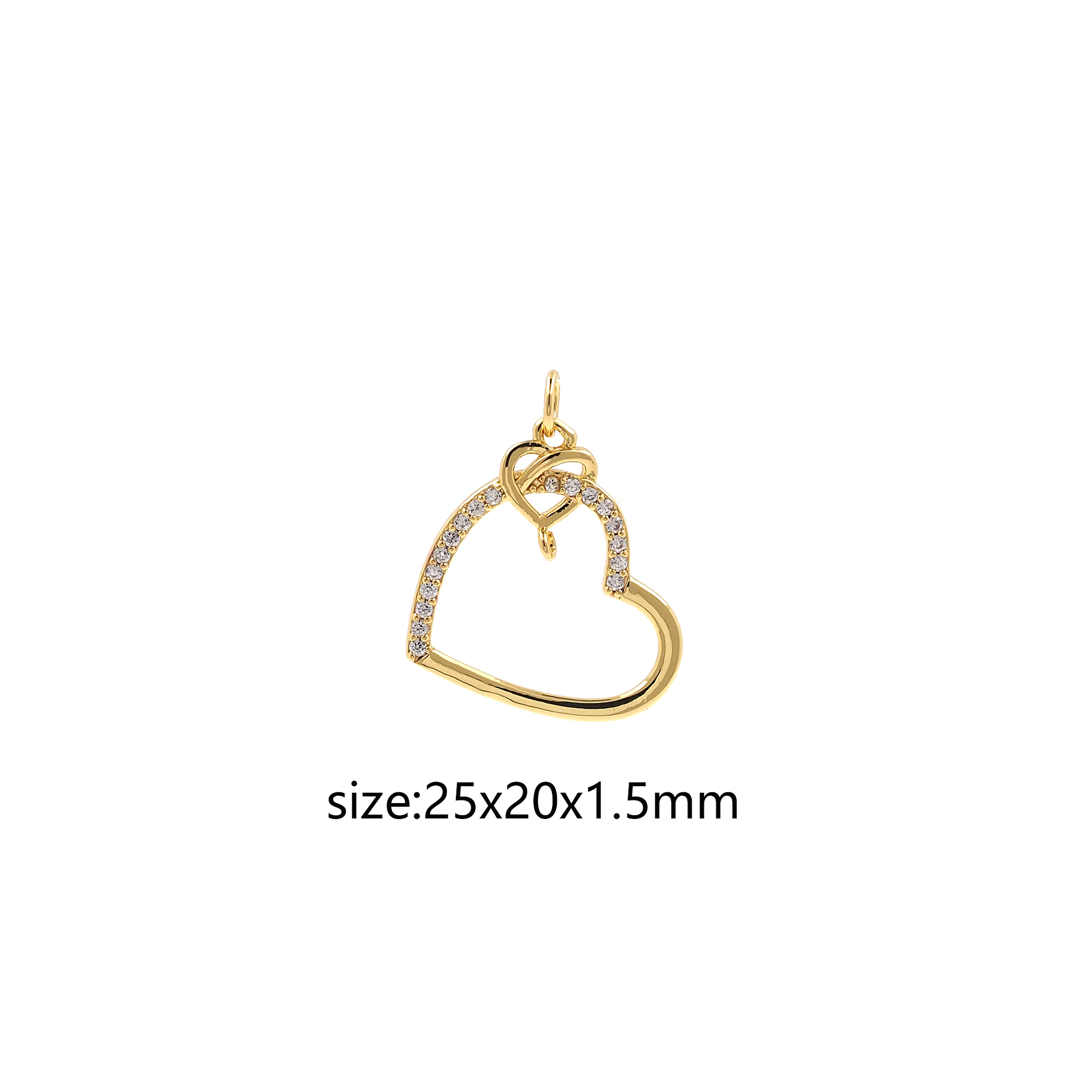 18K Gold Filled Heart Pendant,CZ Micro Pave Heart Charm Earrings Necklace for DIY Jewelry Making Supply