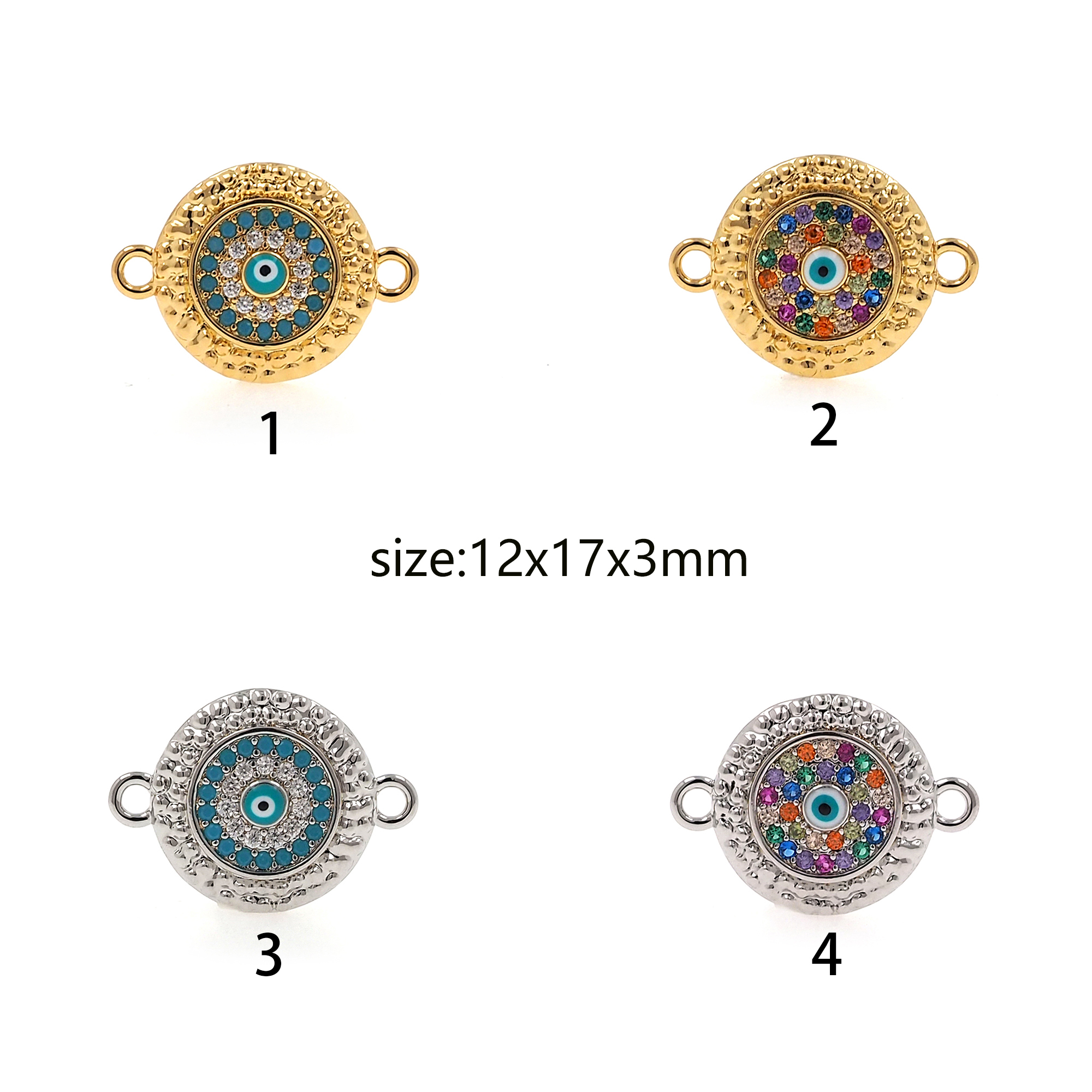 18K Gold Filled Evil Eye Connector,CZ Micro Pave Amulet Charm Necklace Bracelet for DIY Jewelry Making Supply