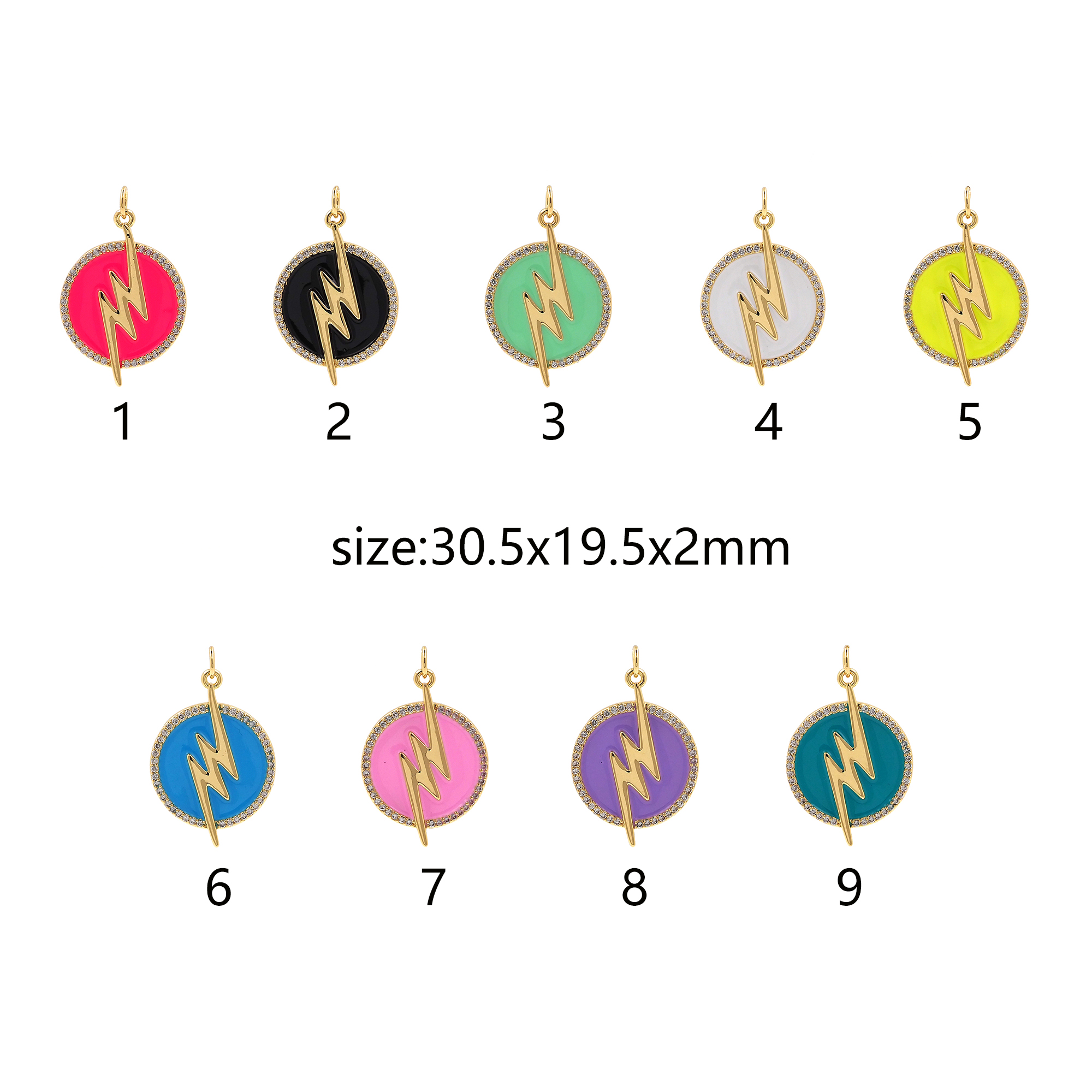 18K Gold Filled Lightning Pendant,Enamel Lightning Charm Earrings Necklace for DIY Jewelry Making Supply