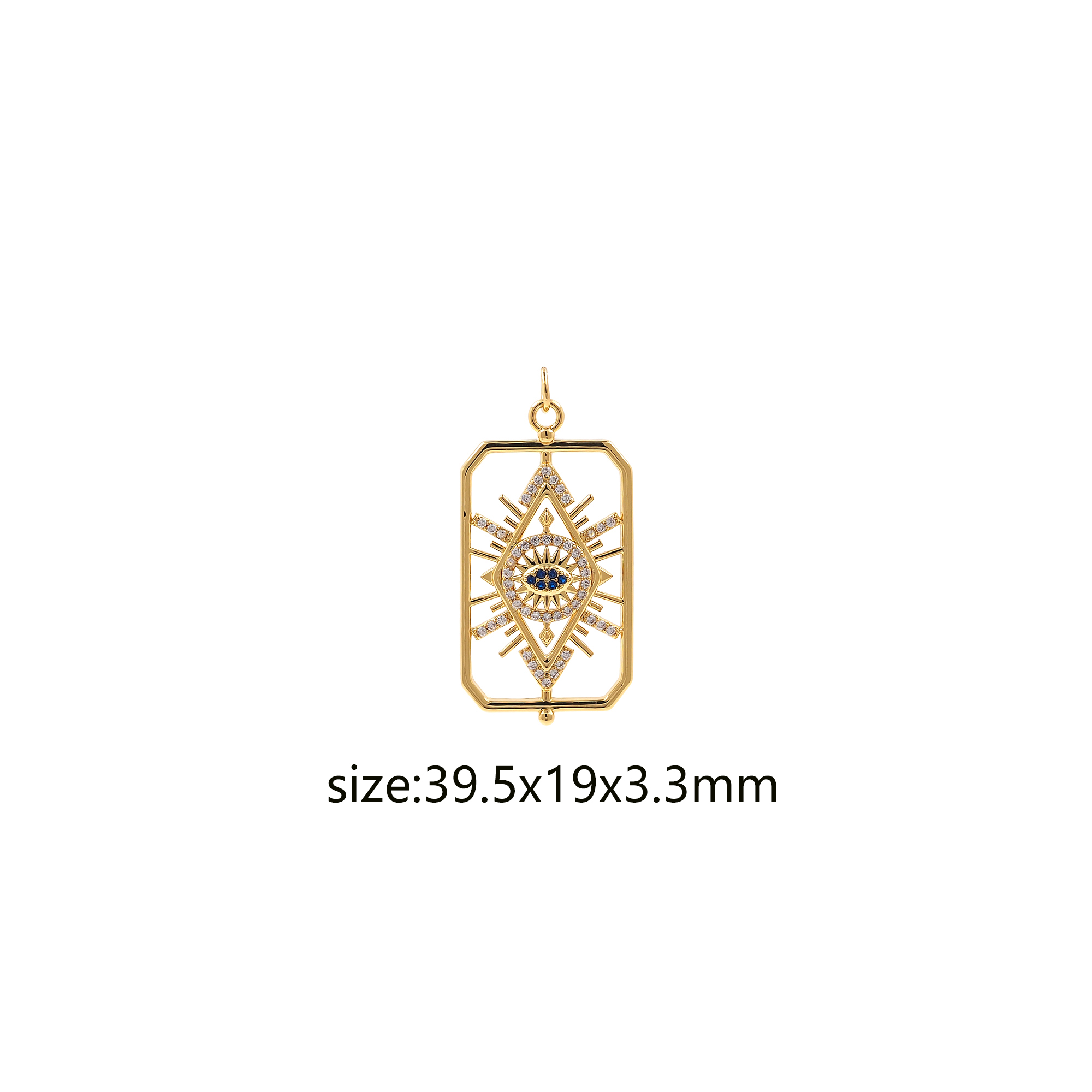 18K Gold Filled Rectangle Evil Eye Pendant,CZ Micro Pave Amulet Charm Earrings Necklace for DIY Jewelry Making Supply