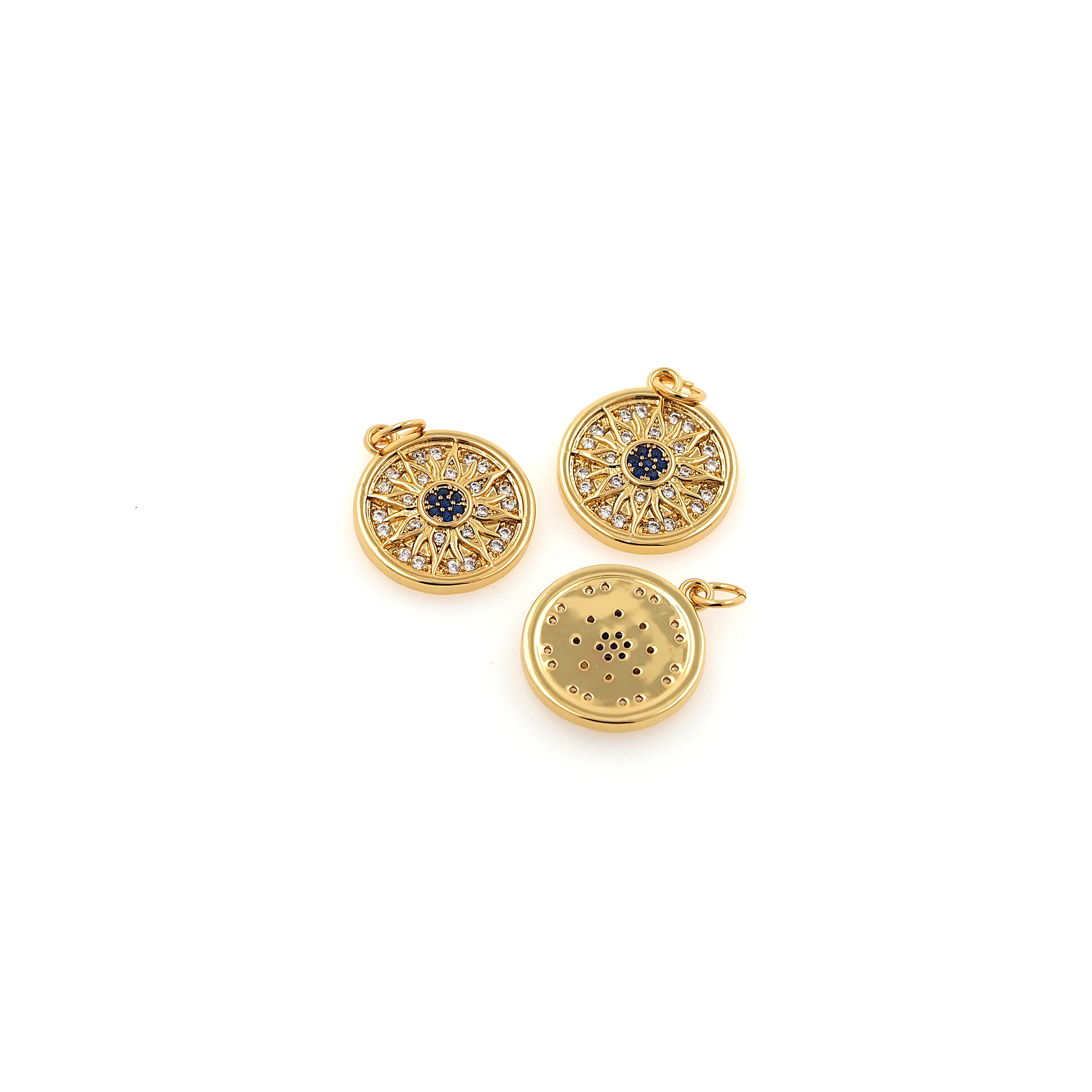 18K Gold Filled Coin Eye Pendant,CZ Micro Pave Evil Eye Charm Earrings Necklace for DIY Jewelry Making Supply