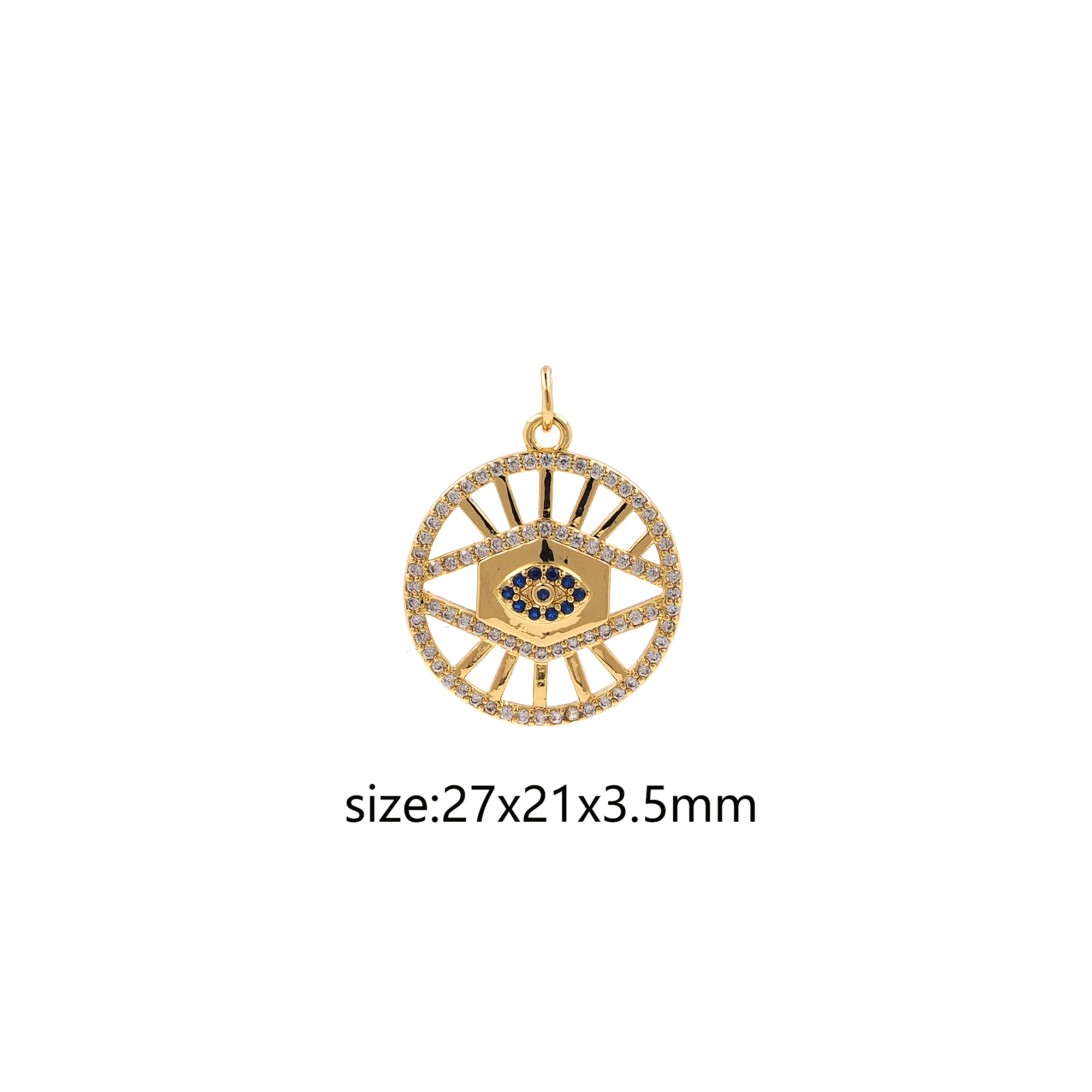 18K Gold Filled Round Eye Pendant,CZ Micro Pave Evil Eye Charm Earrings Necklace for DIY Jewelry Making Supply