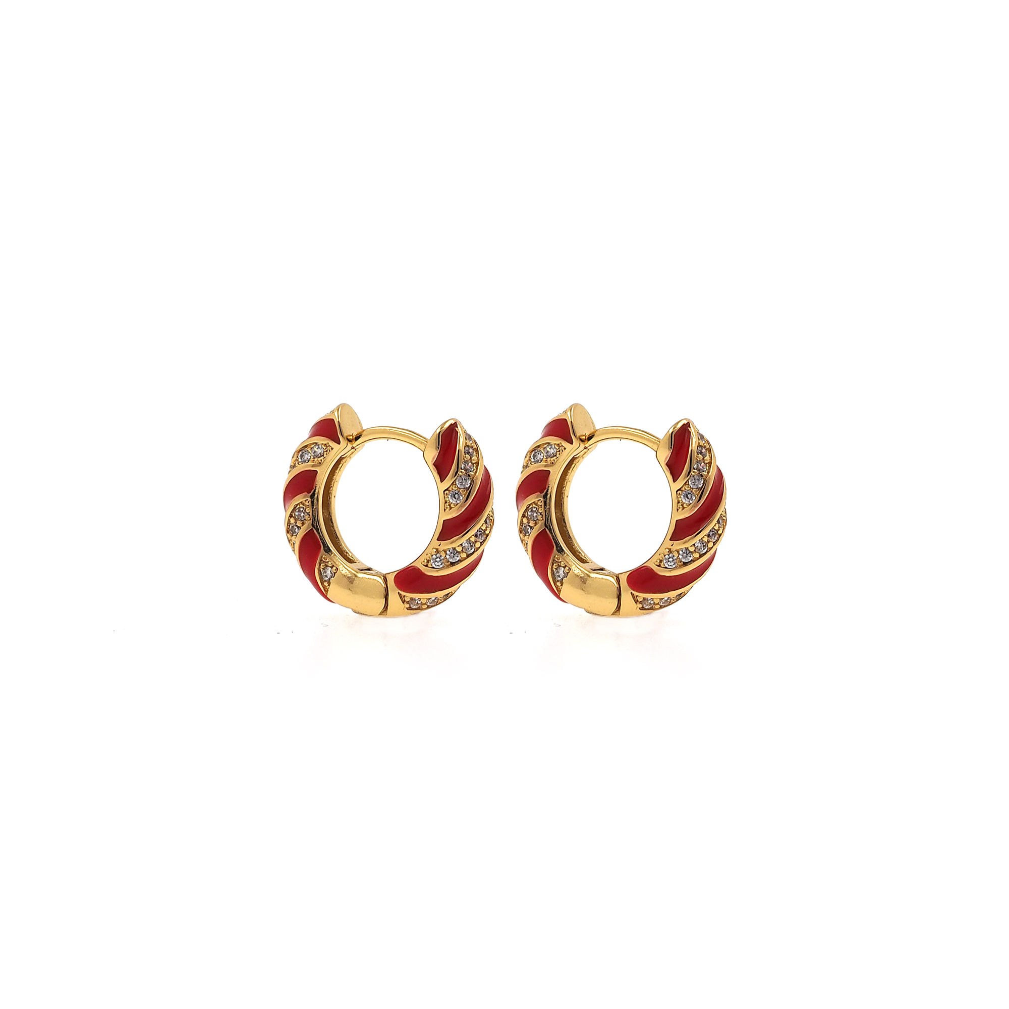 18K Gold Filled Twist Hoop Earrings,Enamel Hoops,Dainty Zirconia Earrings,Gold Hoops,Dainty CZ Hoops Huggie