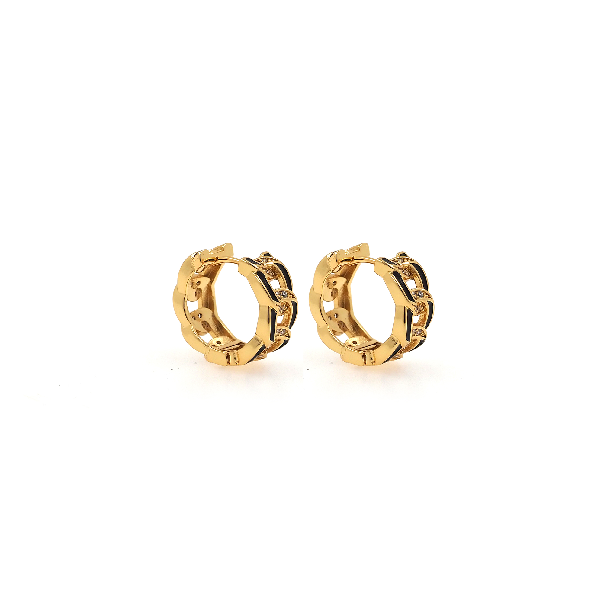 18K Gold Filled Chain Hoop Earrings,Enamel Curb Earrings,Gold Hoops,Dainty CZ Hoops Huggie