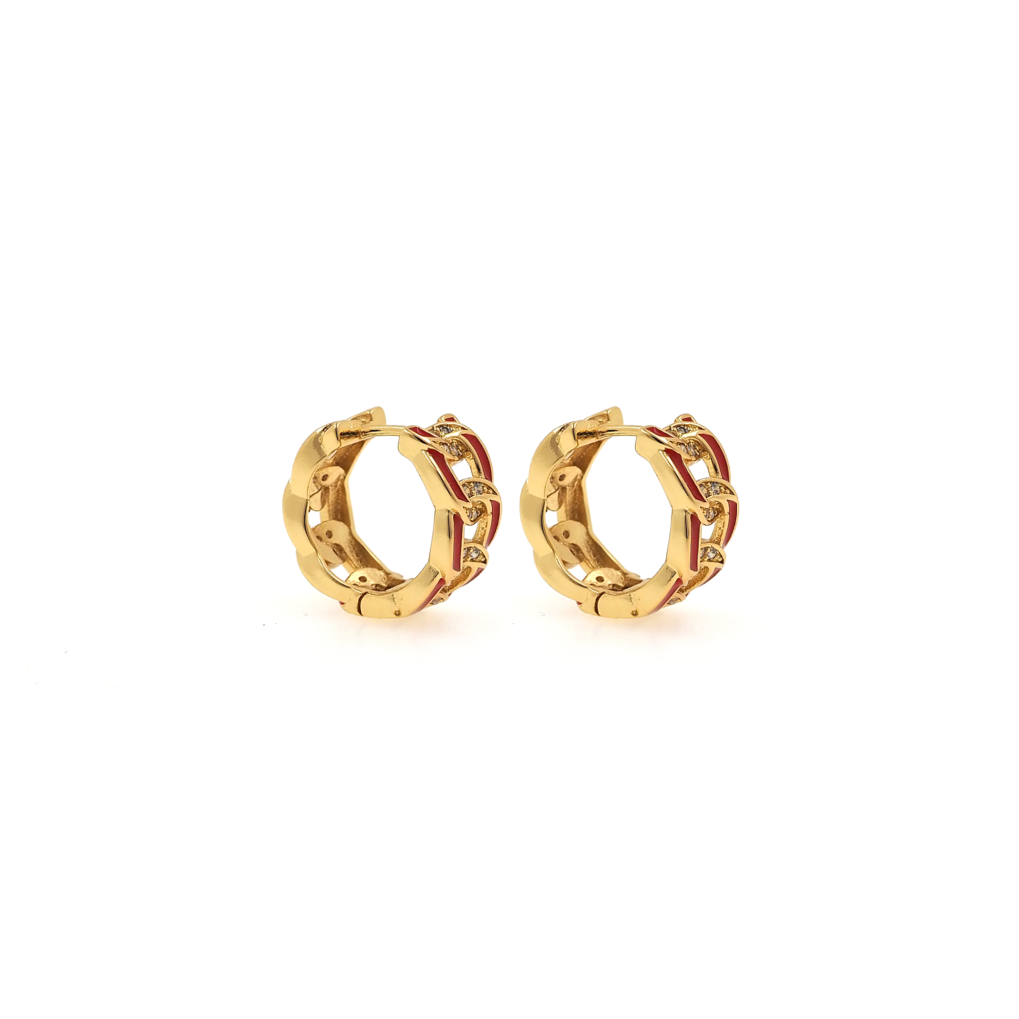18K Gold Filled Chain Hoop Earrings,Enamel Curb Earrings,Gold Hoops,Dainty CZ Hoops Huggie