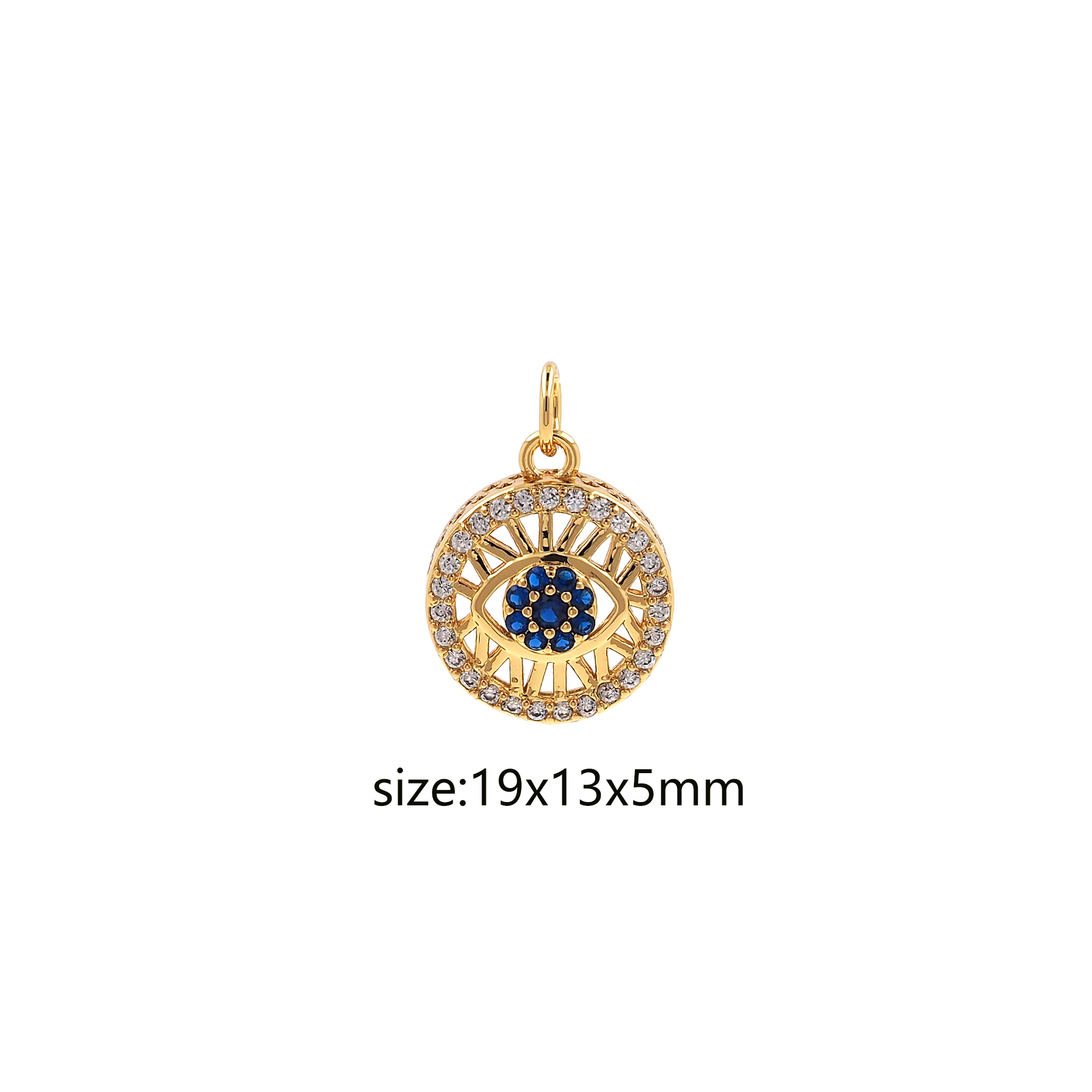 CZ Micro Pave Round Eye Pendant,18K Gold Filled Evil Eye Charm Earrings Necklace for DIY Jewelry Making Supply