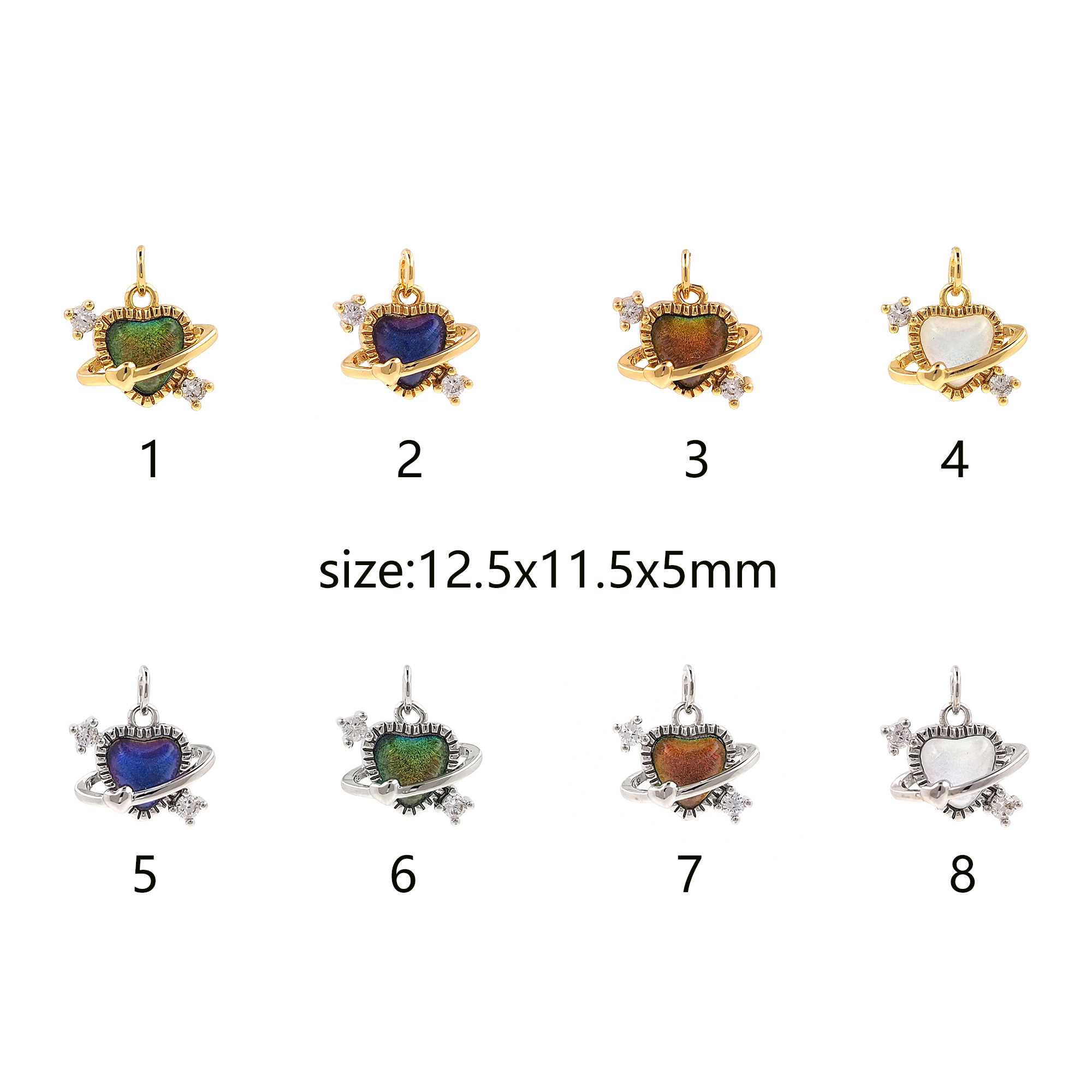 18K Gold Filled Heart Saturn Pendant,CZ Micro Pave Heart Charm Earrings Necklace for DIY Jewelry Making Supply