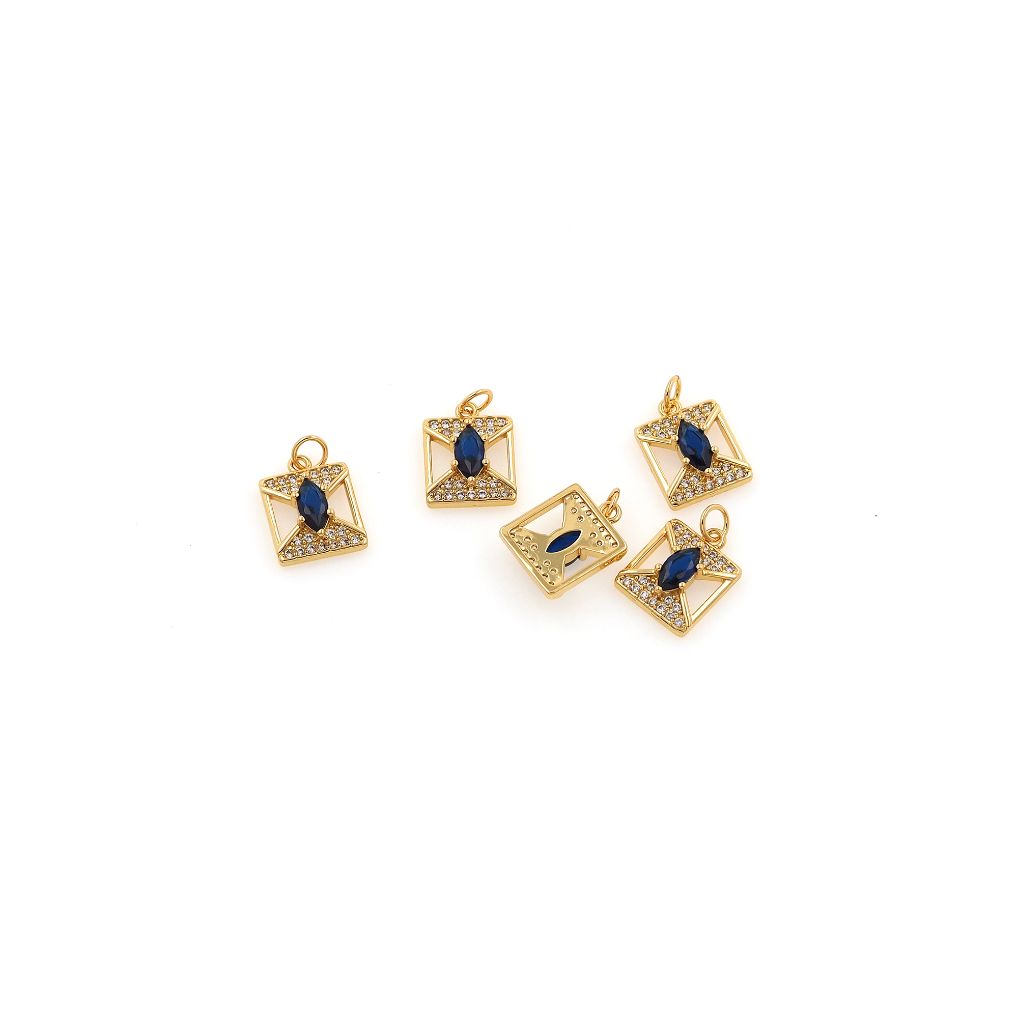 18K Gold Filled Rectangle Pendant,CZ Micro Pave Rectangle Charm Earrings Necklace for DIY Jewelry Making Supply