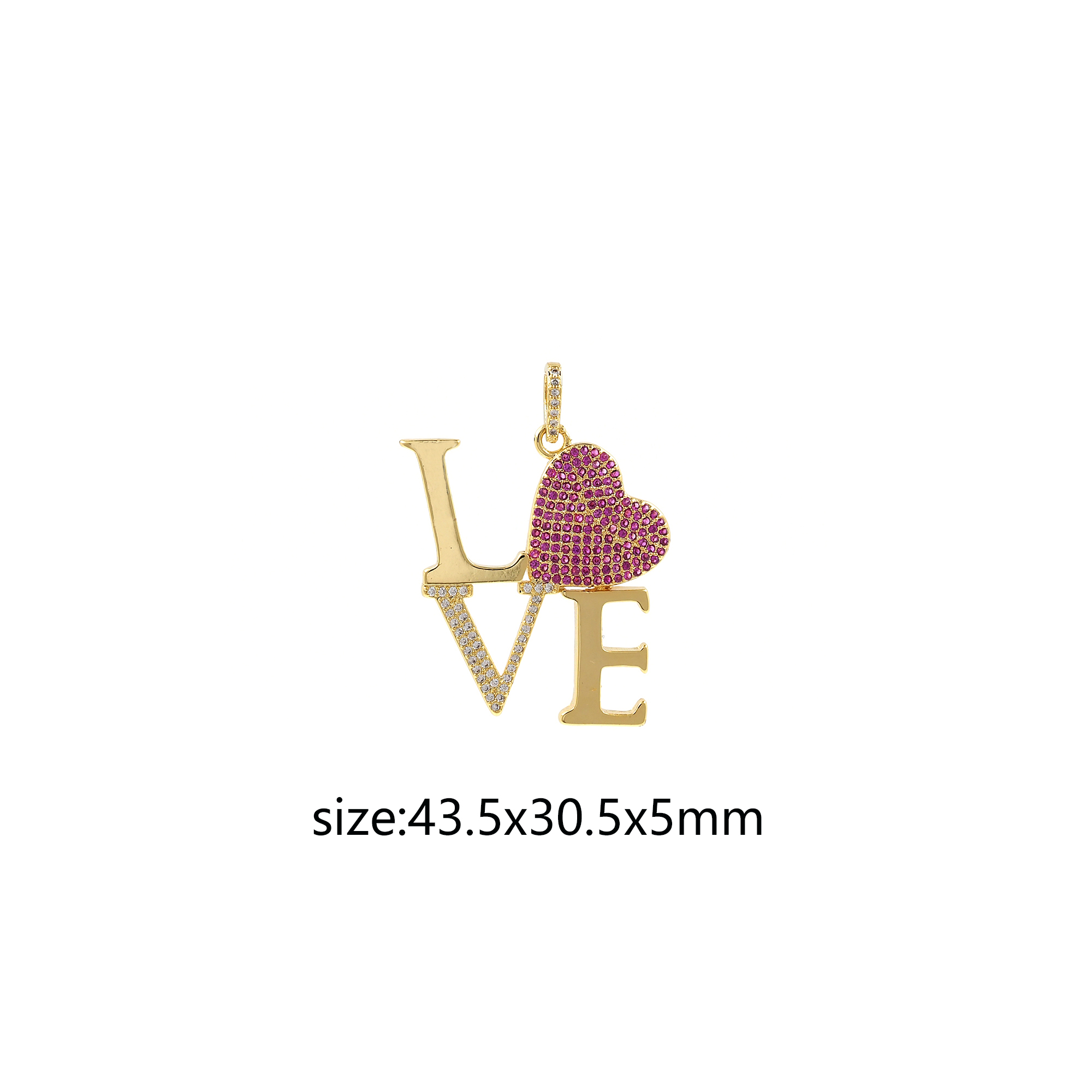 18K Gold Filled Love Pendant,CZ Micro Pave Love Charm Earrings Necklace for DIY Jewelry Making Supply