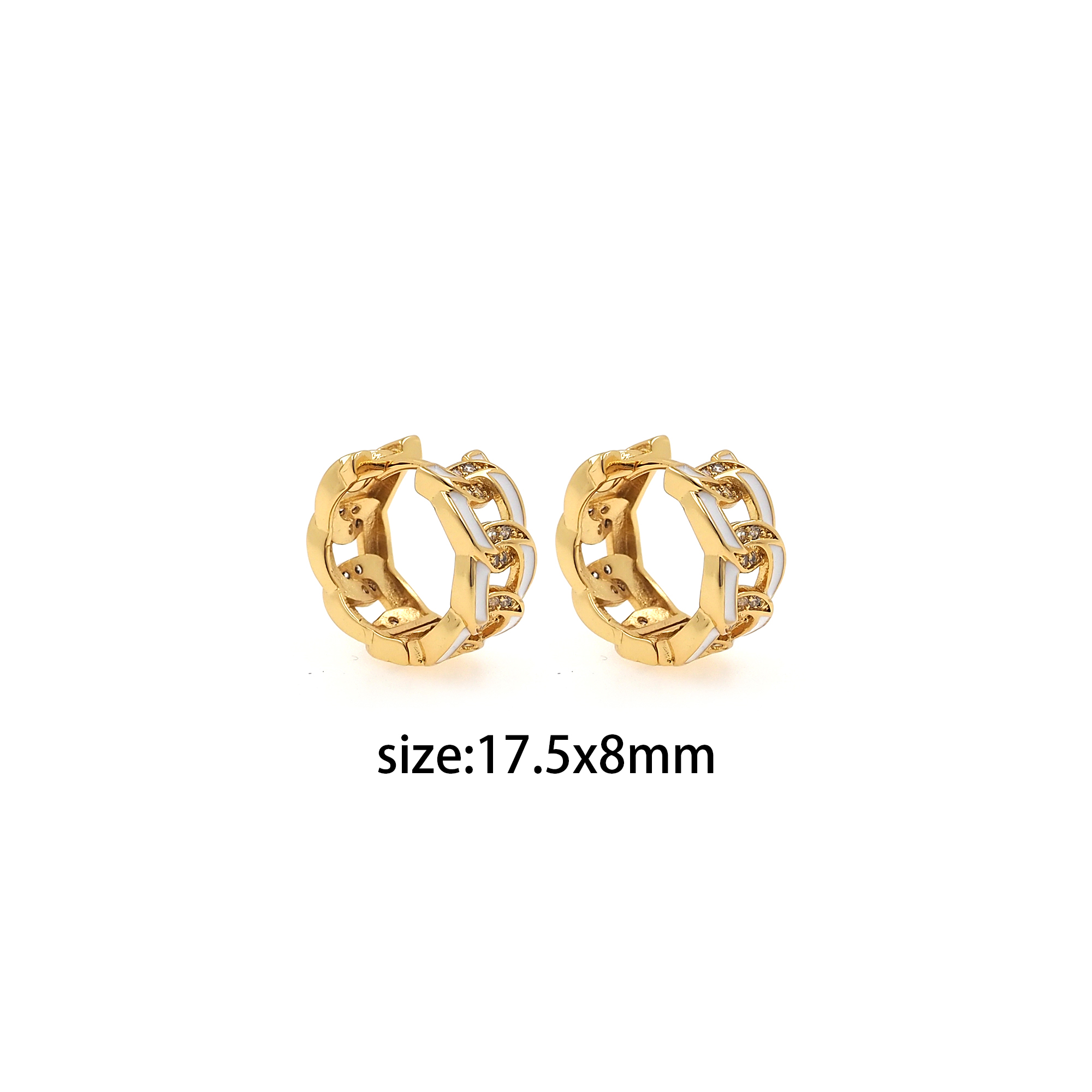 18K Gold Filled Chain Hoop Earrings,Enamel Curb Earrings,Gold Hoops,Dainty CZ Hoops Huggie