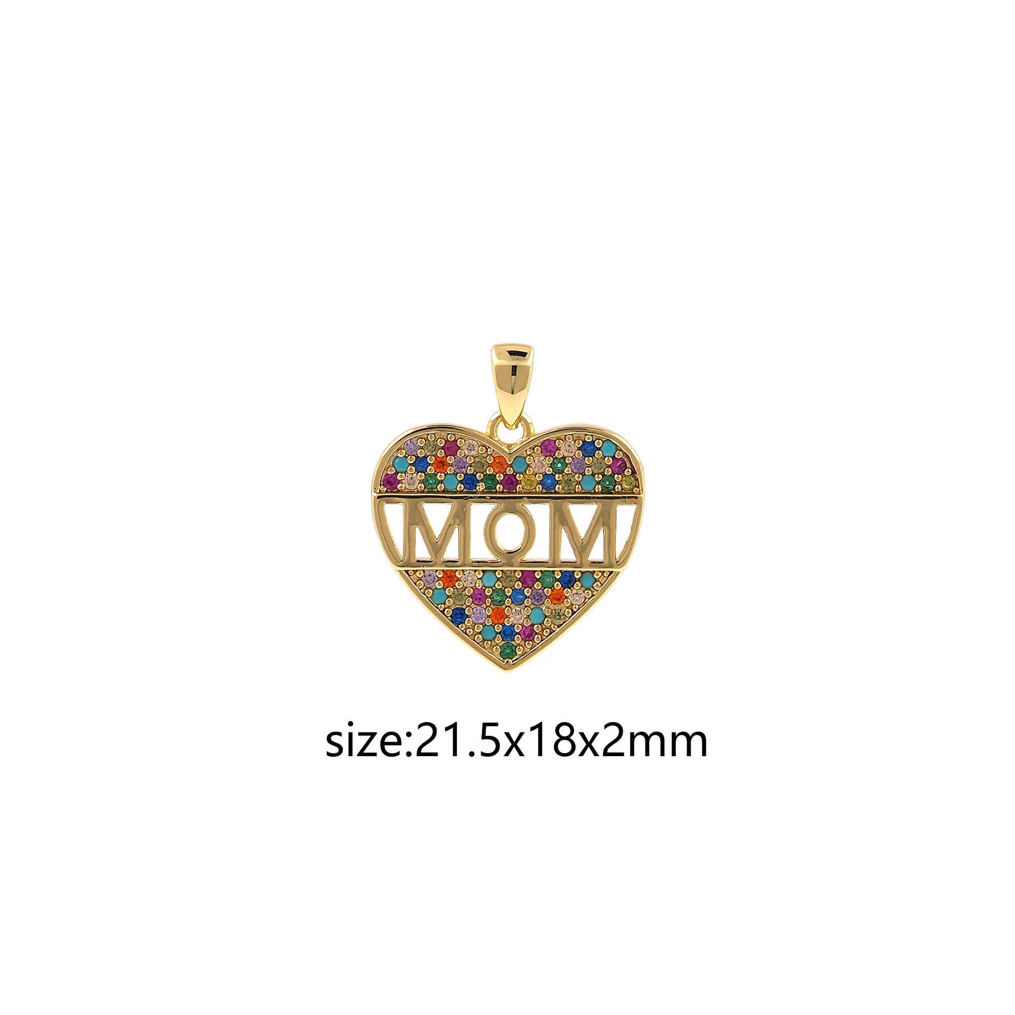18K Gold Filled Heart Mom Pendant,CZ Micro Pave Mom Charm Earrings Necklace for DIY Jewelry Making Supply