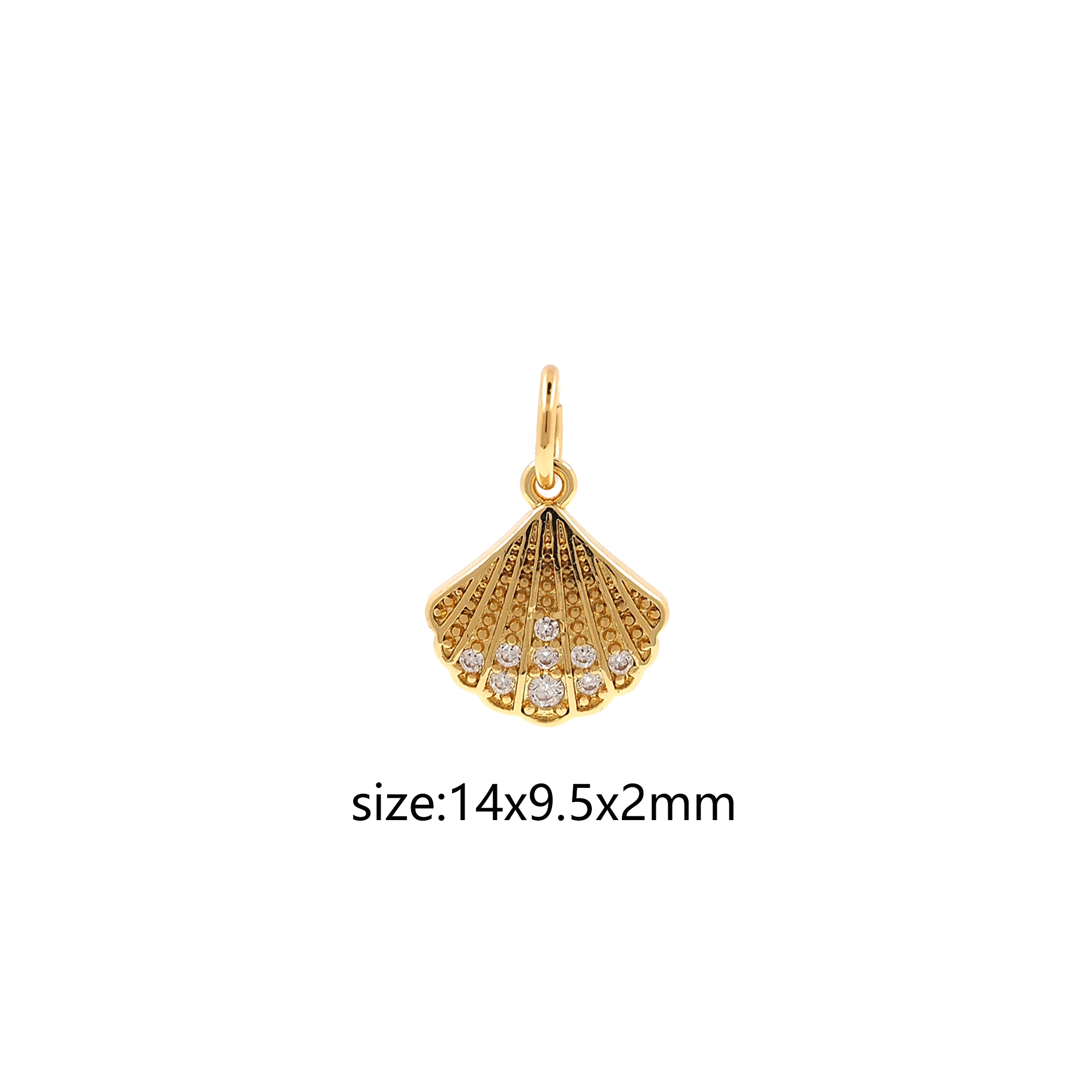 18K Gold Filled Shell Pendant,CZ Micro Pave Scallop Charm Earrings Necklace for DIY Jewelry Making Supply