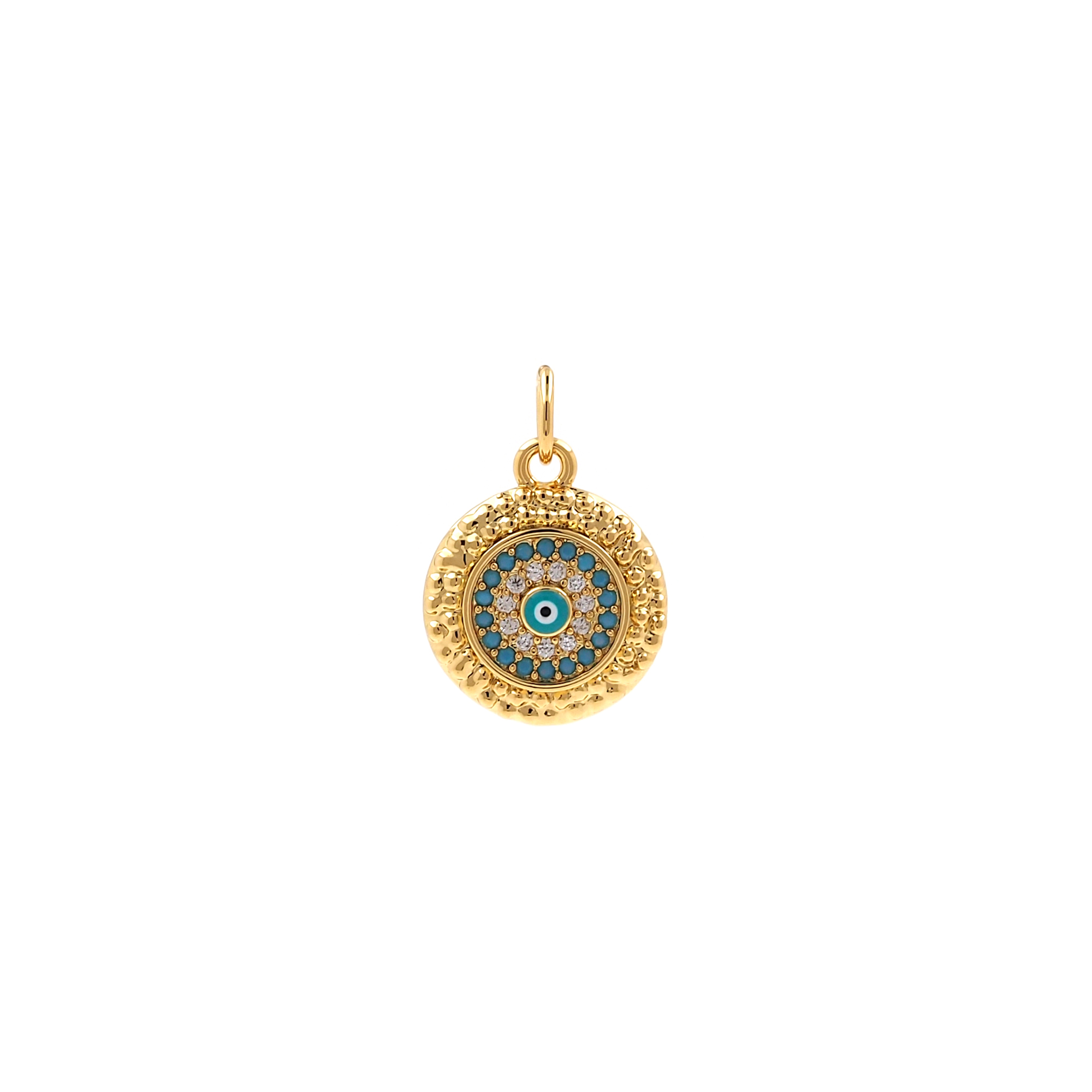 18K Gold Filled Evil Eye Pendant,CZ Micro Pave Coin Eye Charm Earrings Necklace for DIY Jewelry Making Supply