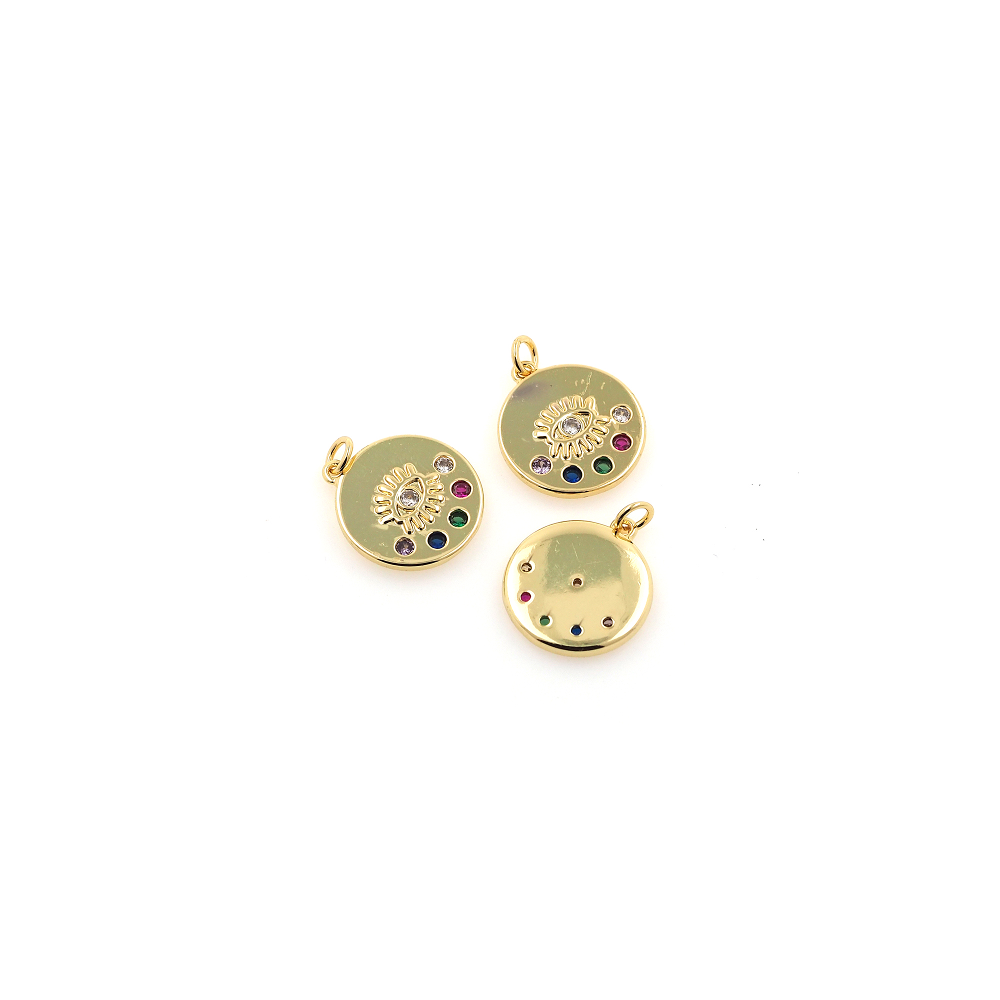 18K Gold Filled Round Eye Pendant,CZ Micro Pave Evil Eye Charm Earrings Necklace for DIY Jewelry Making Supply