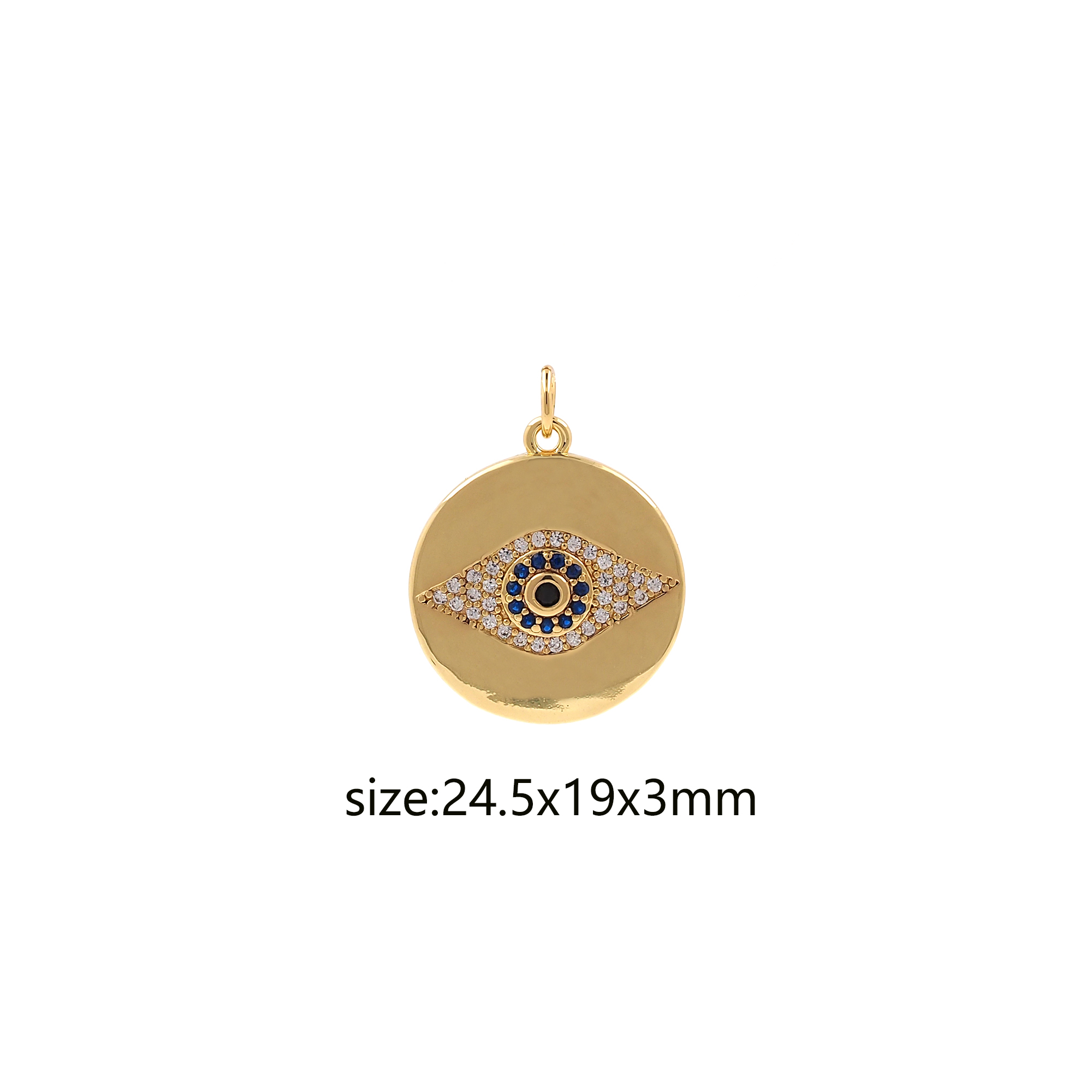 Round Eye Pendant,18K Gold Filled Evil Eye Charm Earrings Necklace for DIY Jewelry Making Supply