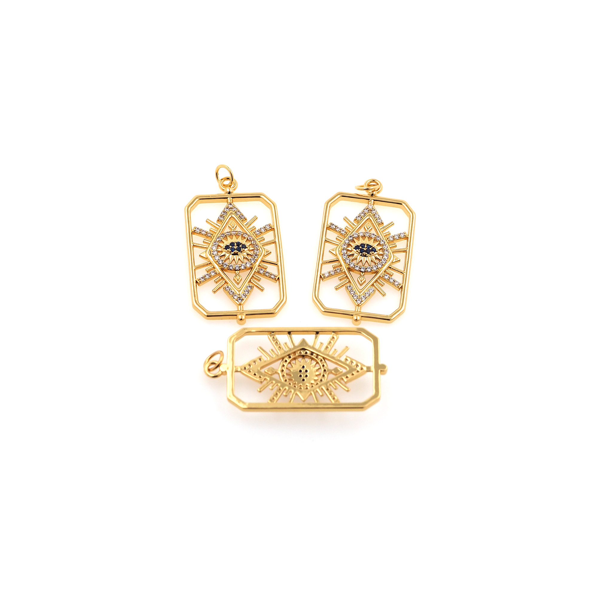 18K Gold Filled Rectangle Evil Eye Pendant,CZ Micro Pave Amulet Charm Earrings Necklace for DIY Jewelry Making Supply